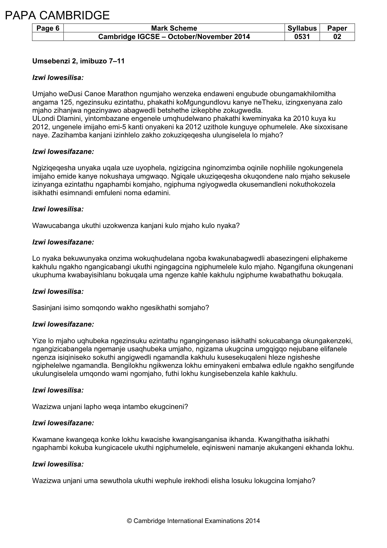 Mark scheme, page 6 of 11
