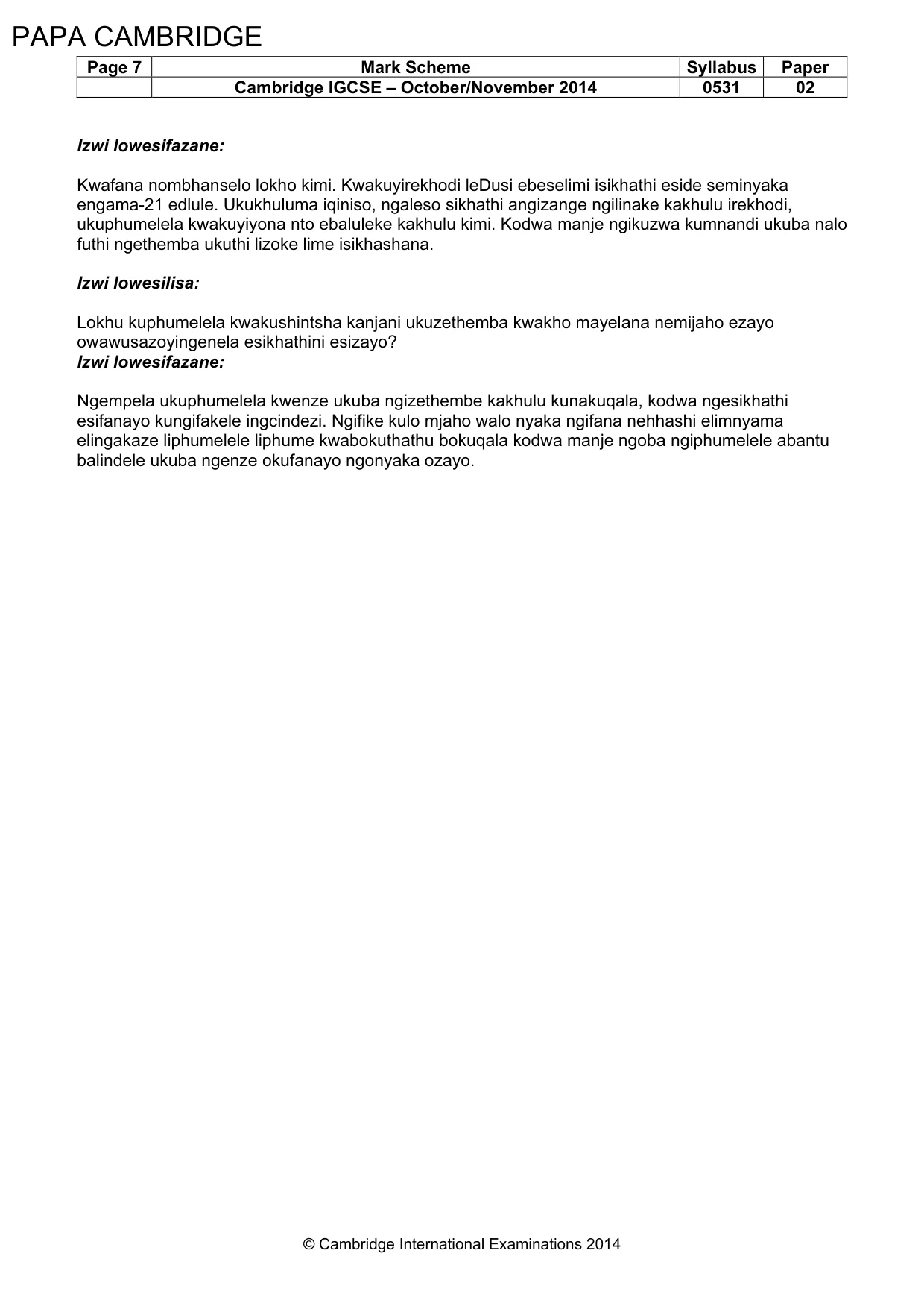 Mark scheme, page 7 of 11