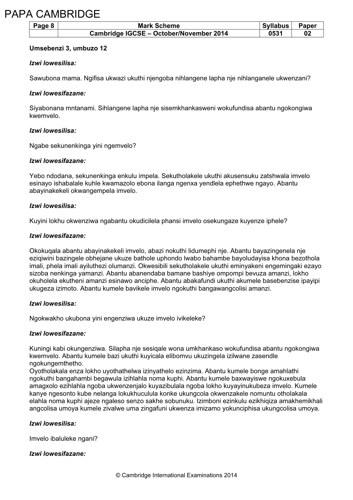 Mark scheme, page 8 of 11