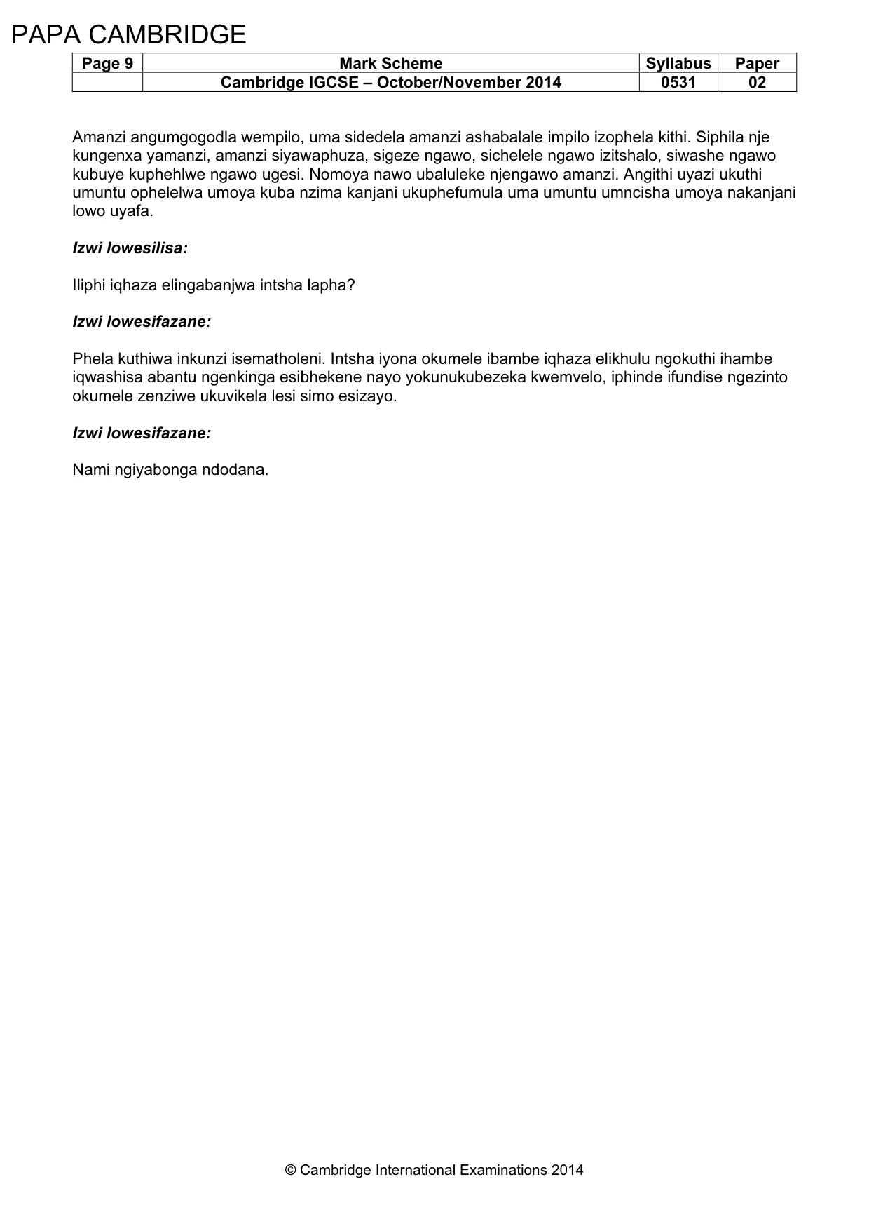 Mark scheme, page 9 of 11