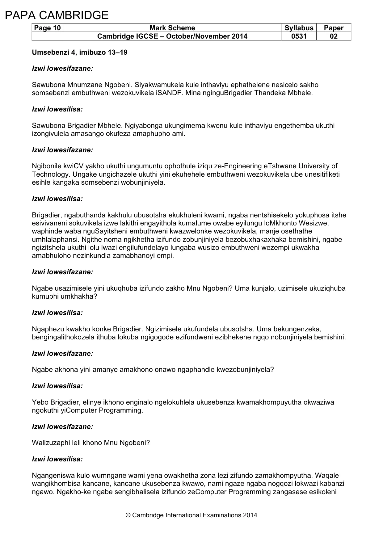 Mark scheme, page 10 of 11