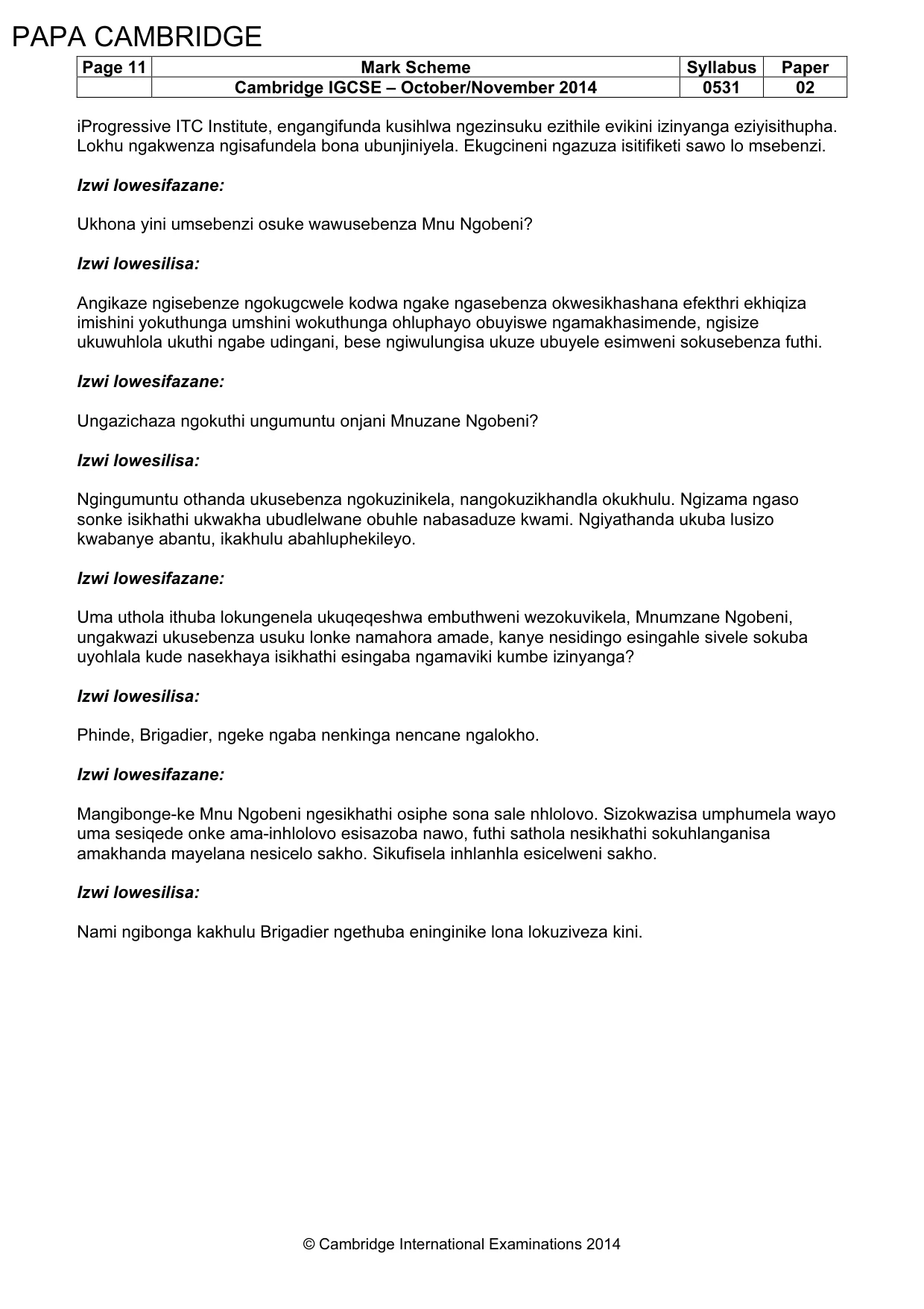 Mark scheme, page 11 of 11