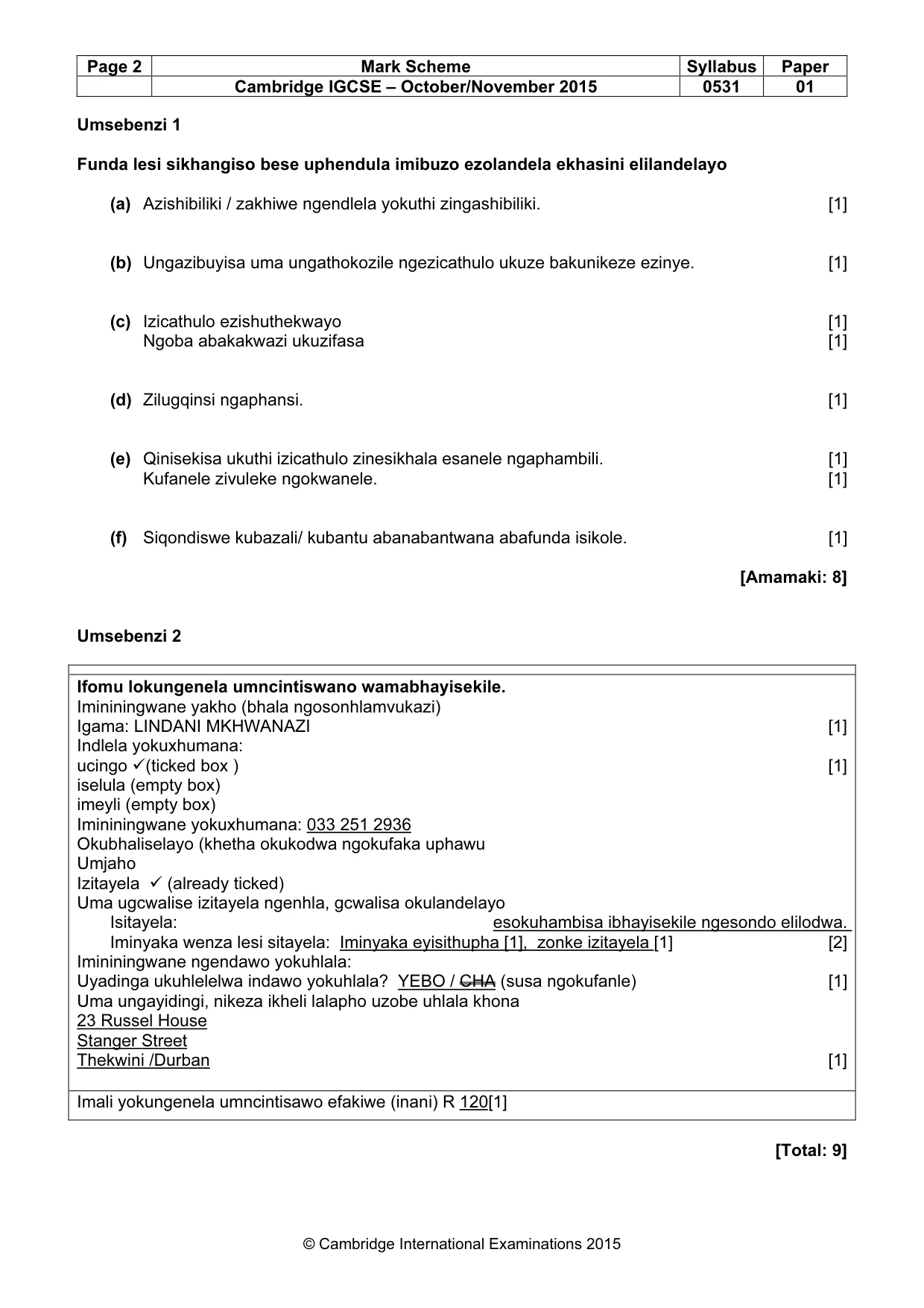 Mark scheme, page 2 of 7