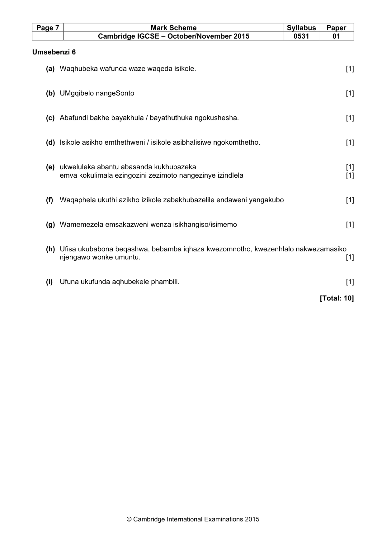 Mark scheme, page 7 of 7