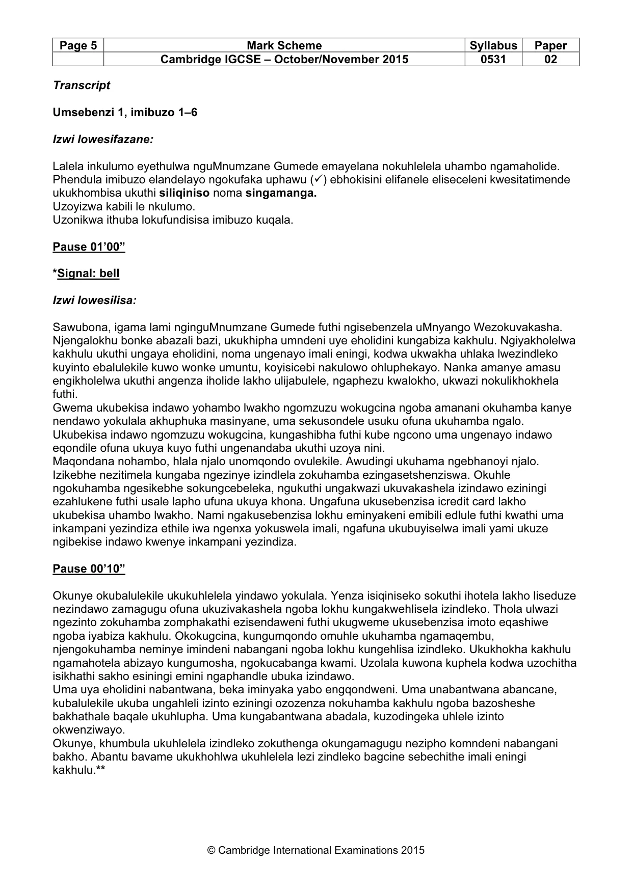 Mark scheme, page 5 of 15