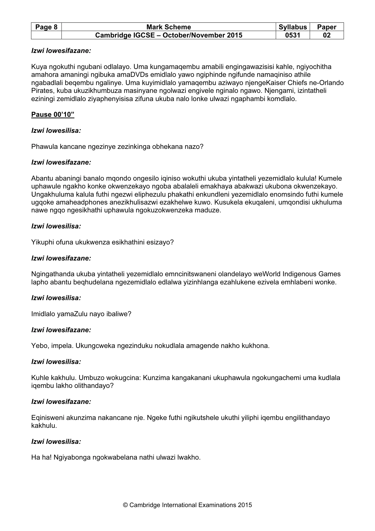 Mark scheme, page 8 of 15