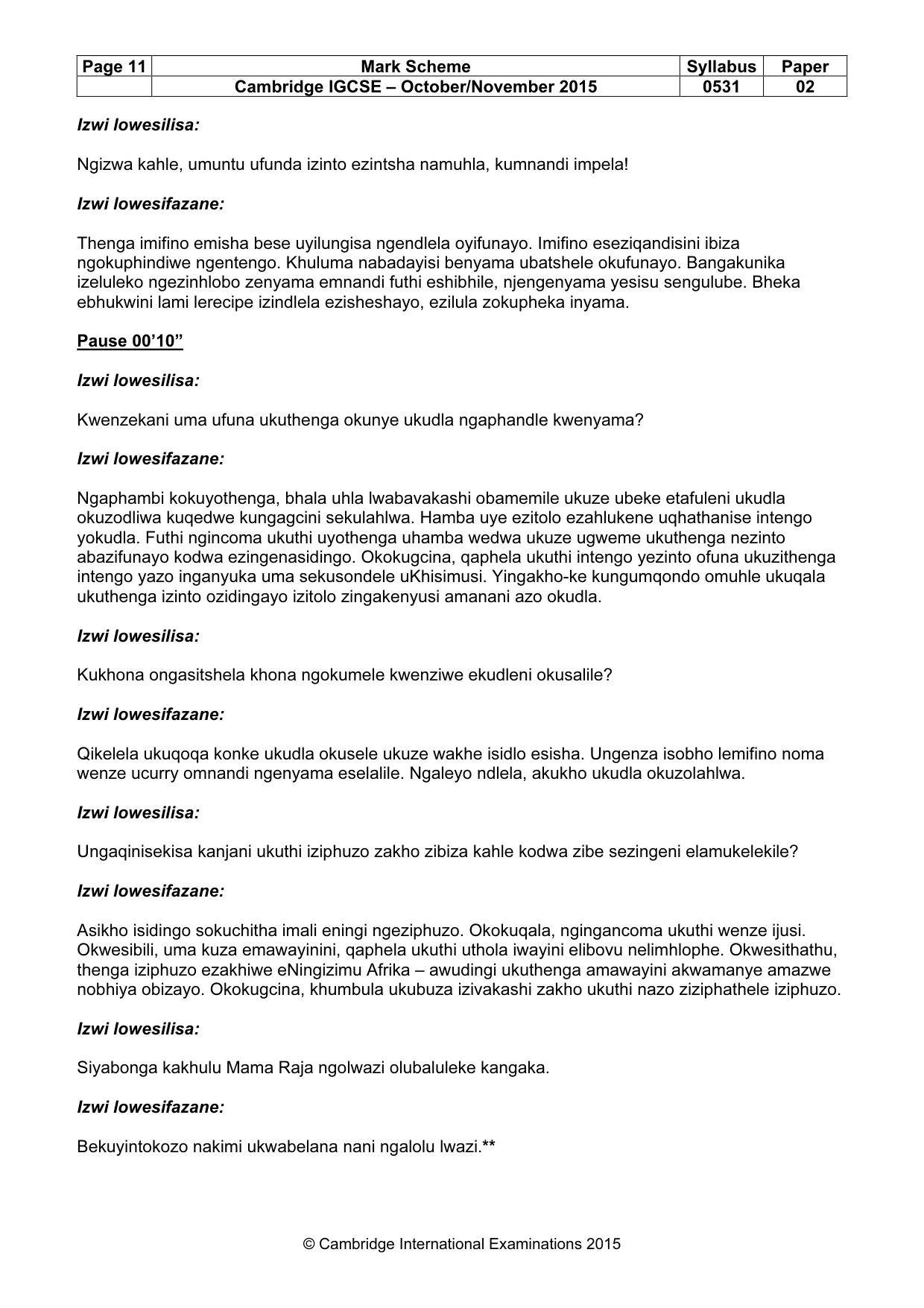 Mark scheme, page 11 of 15