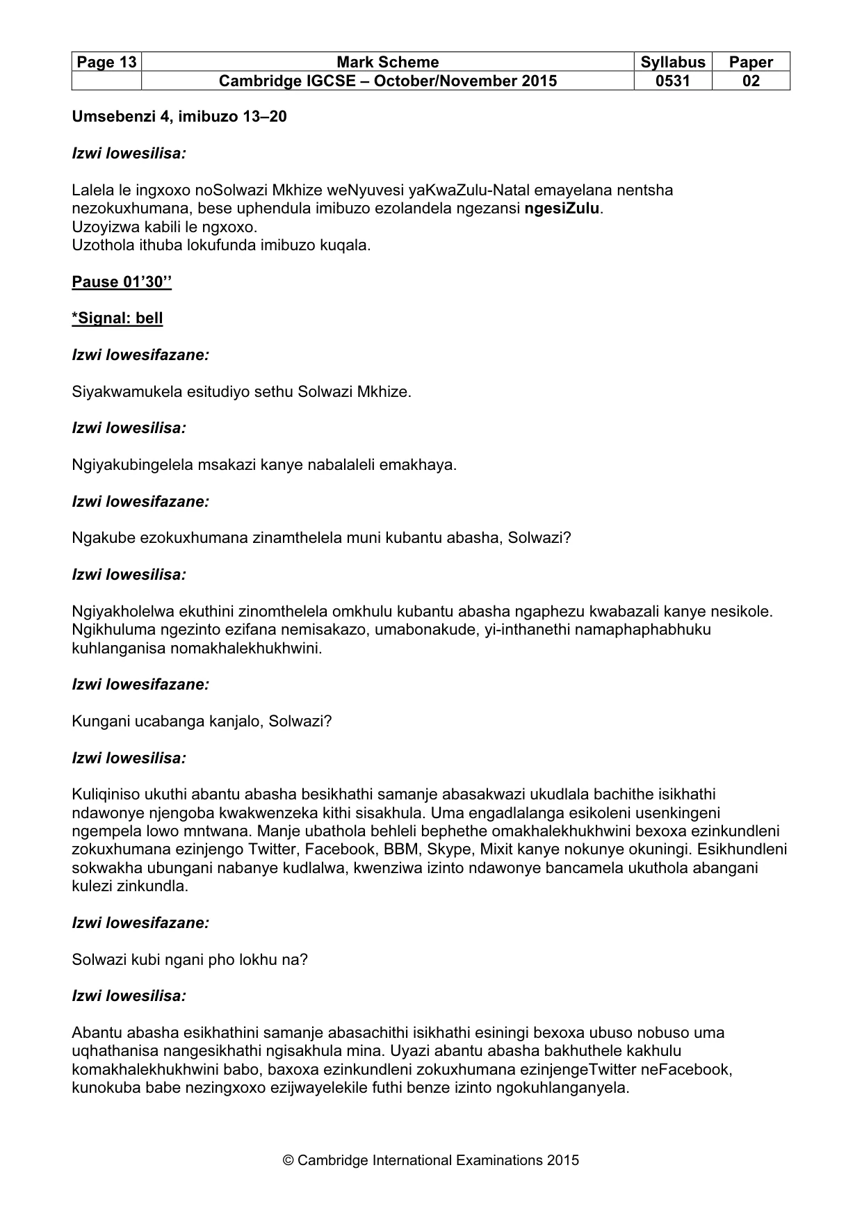 Mark scheme, page 13 of 15