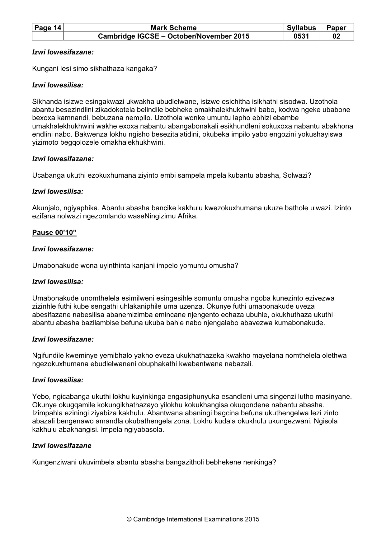 Mark scheme, page 14 of 15