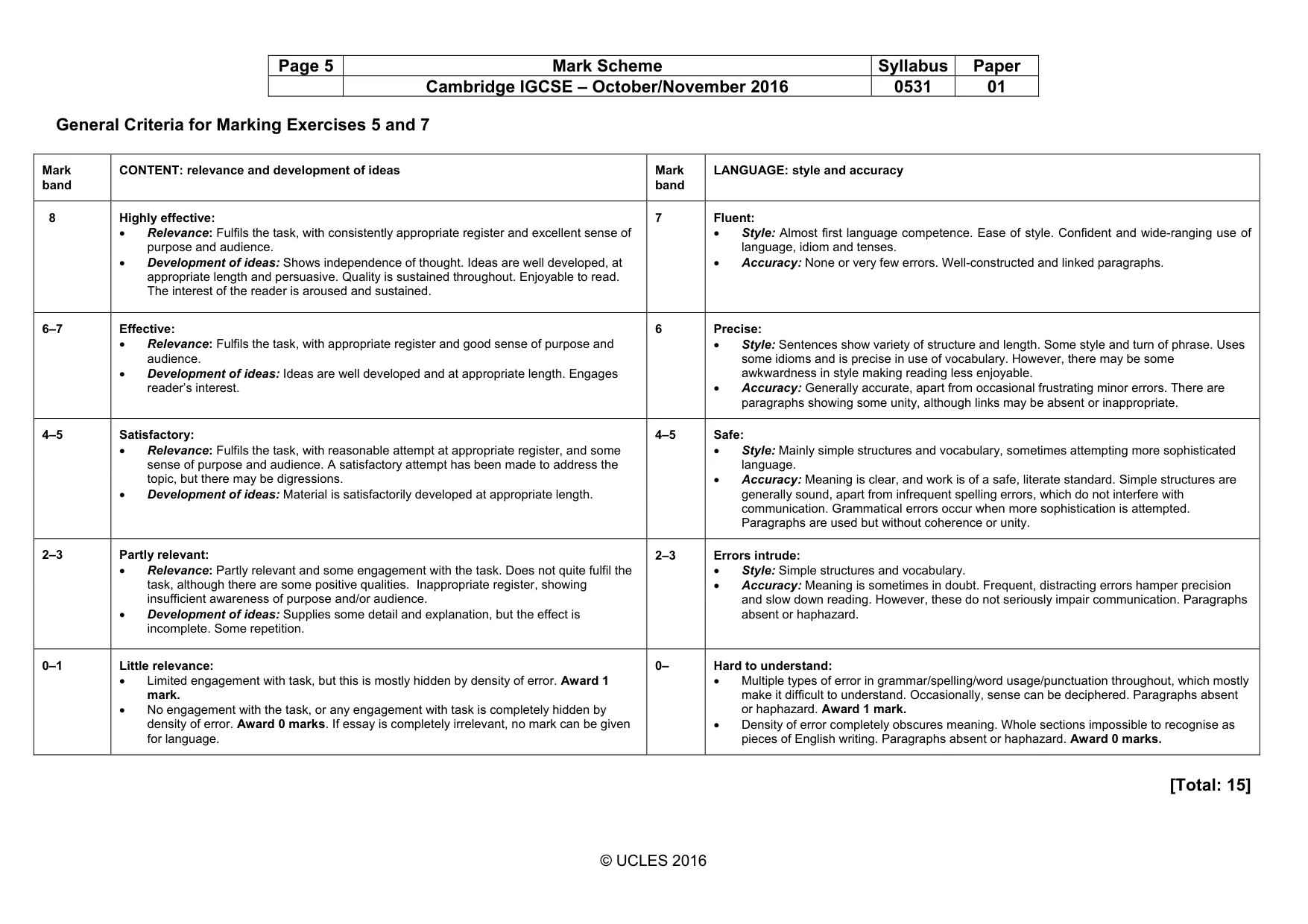 Mark scheme, page 5 of 6