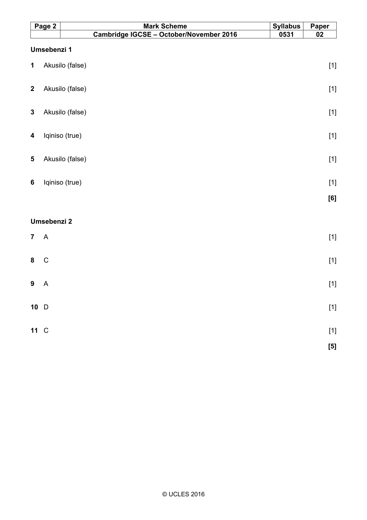 Mark scheme, page 2 of 4