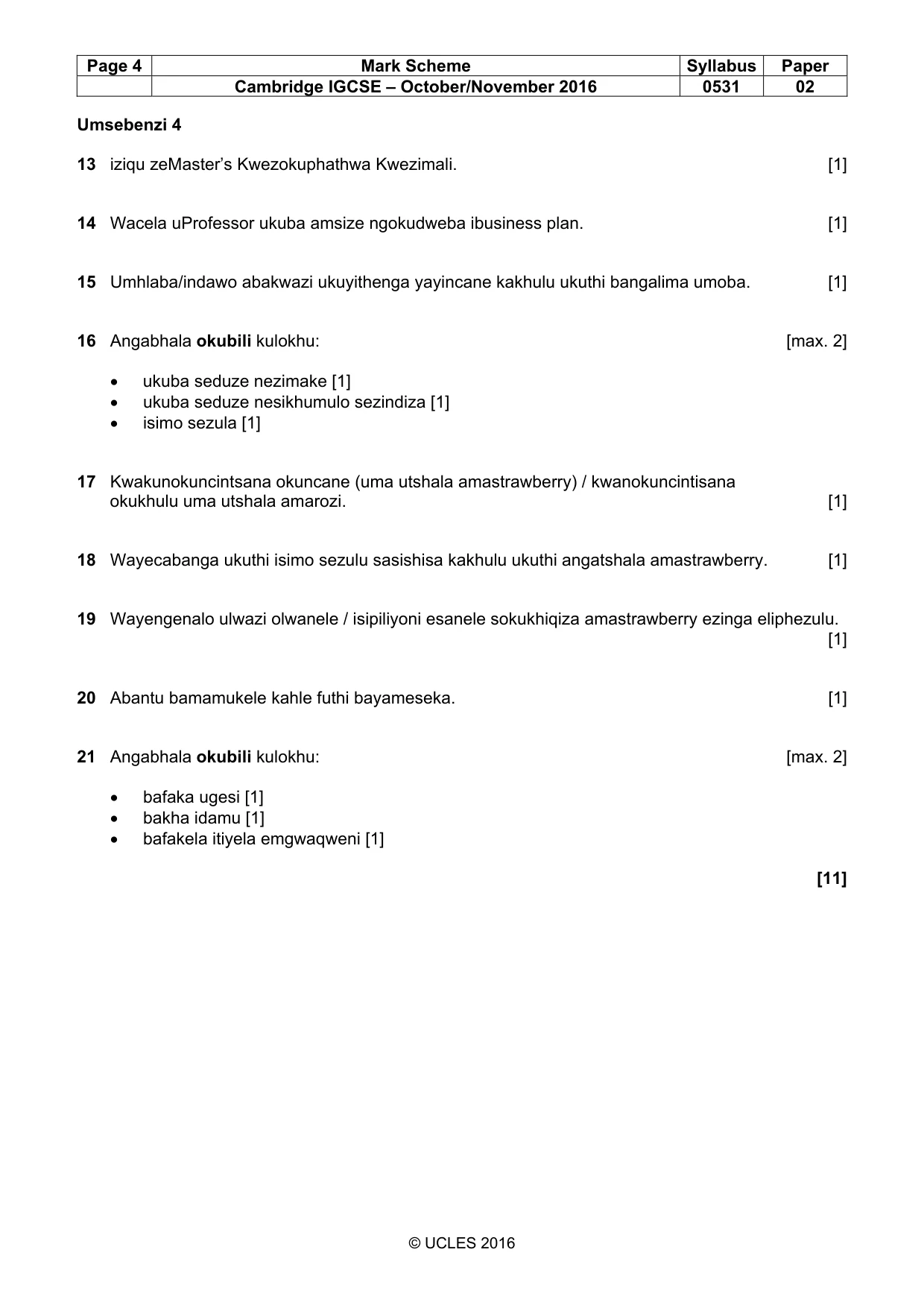 Mark scheme, page 4 of 4