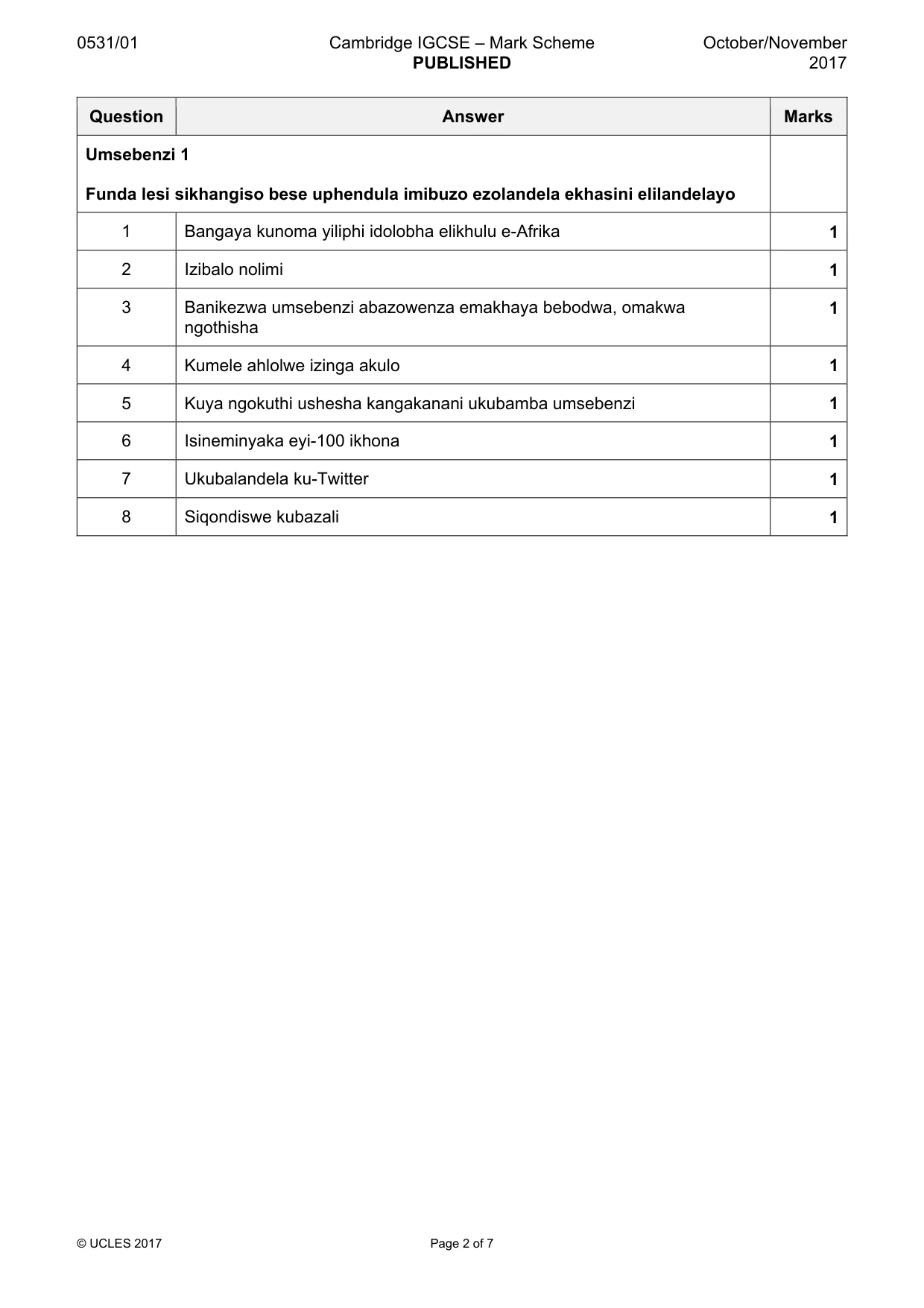 Mark scheme, page 2 of 7
