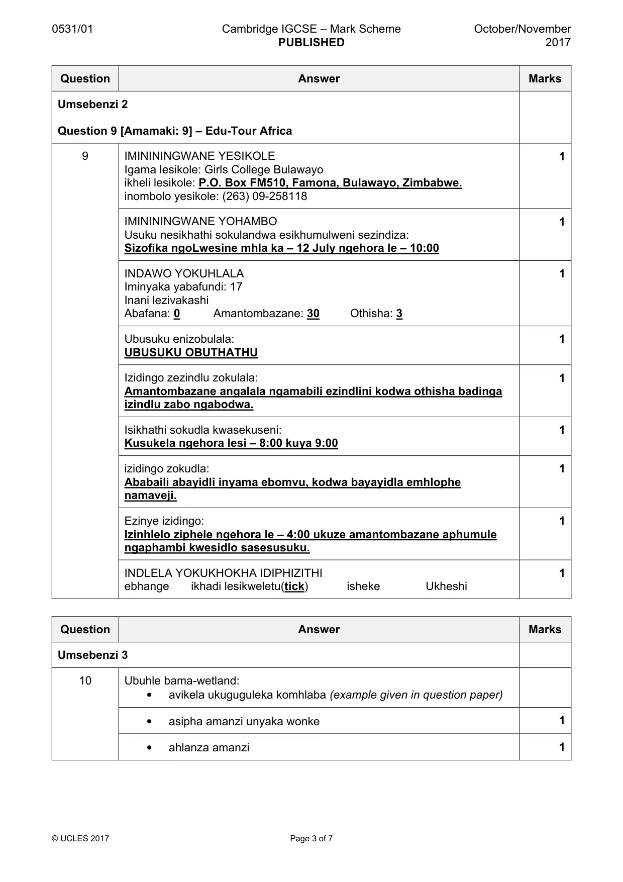 Mark scheme, page 3 of 7