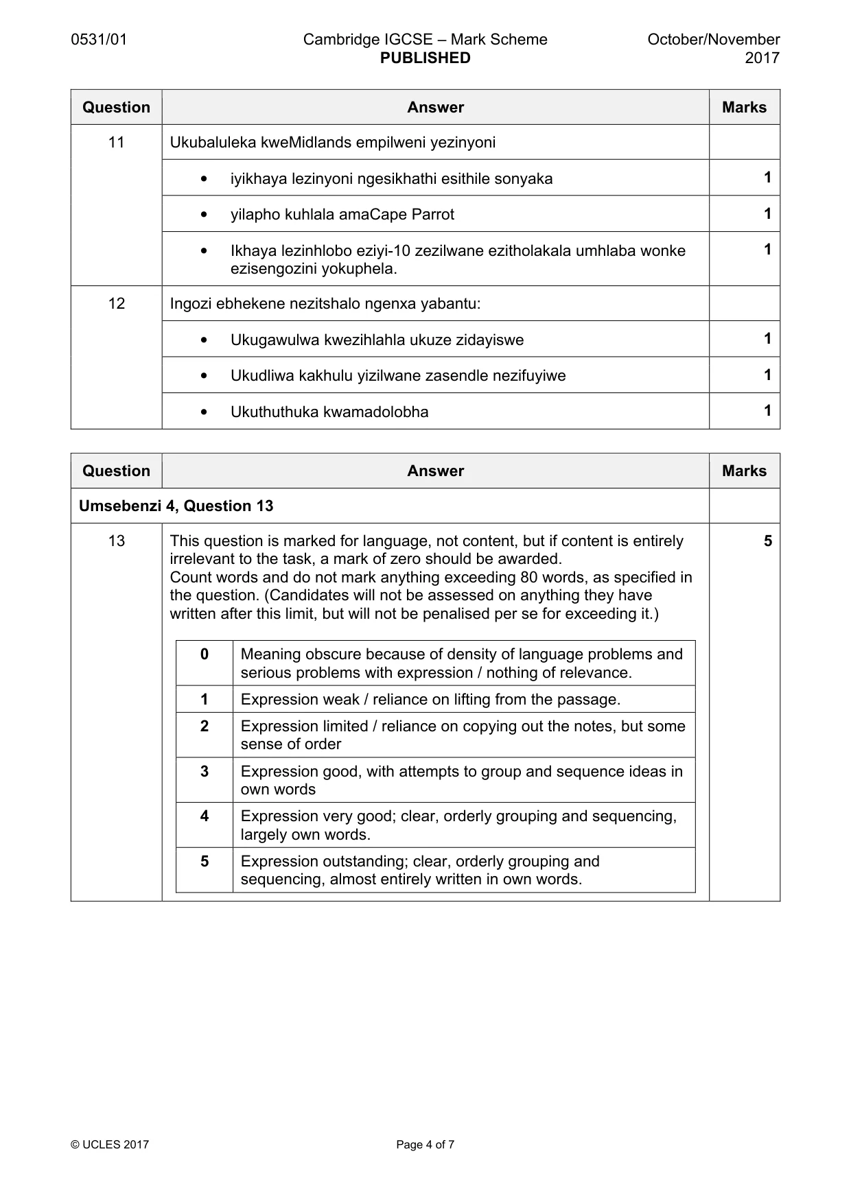 Mark scheme, page 4 of 7