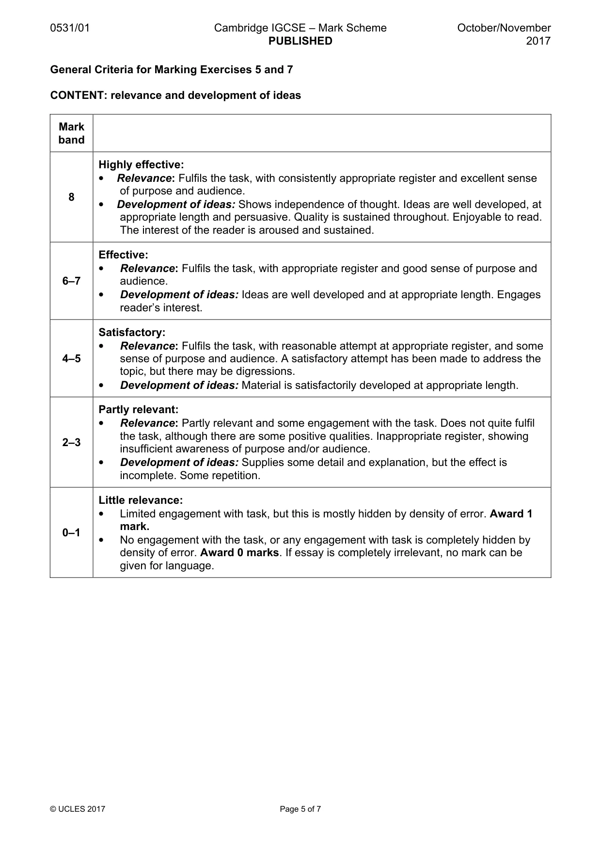 Mark scheme, page 5 of 7