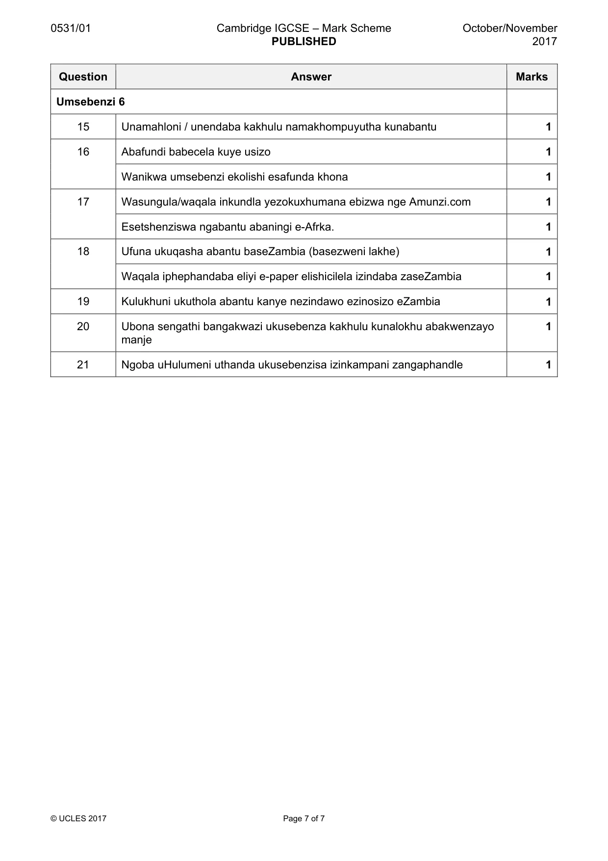 Mark scheme, page 7 of 7