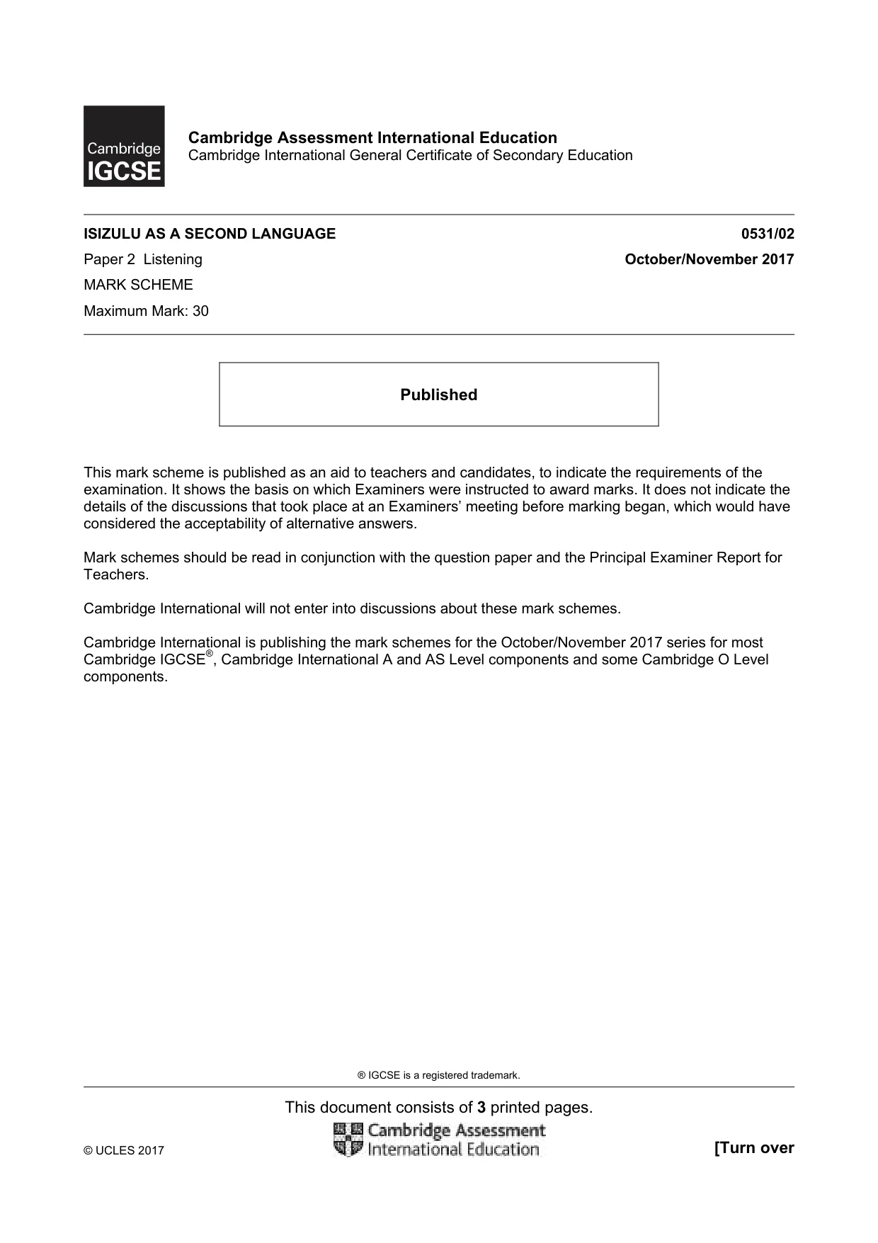 Mark scheme, page 1 of 3