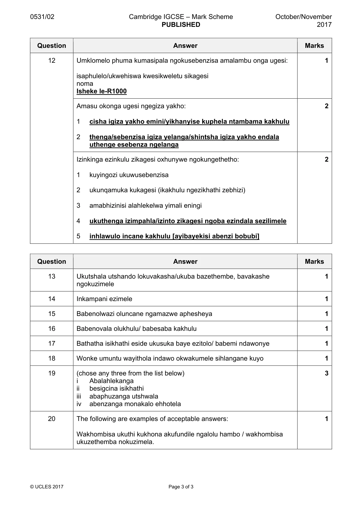 Mark scheme, page 3 of 3