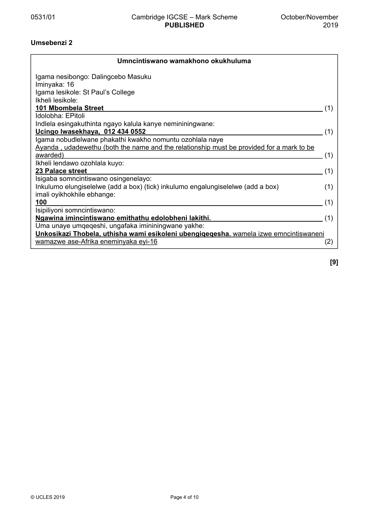 Mark scheme, page 4 of 10