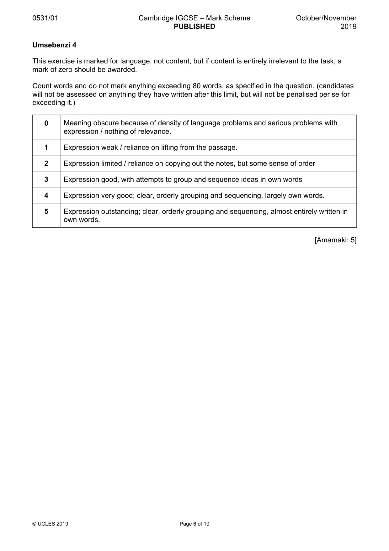 Mark scheme, page 6 of 10