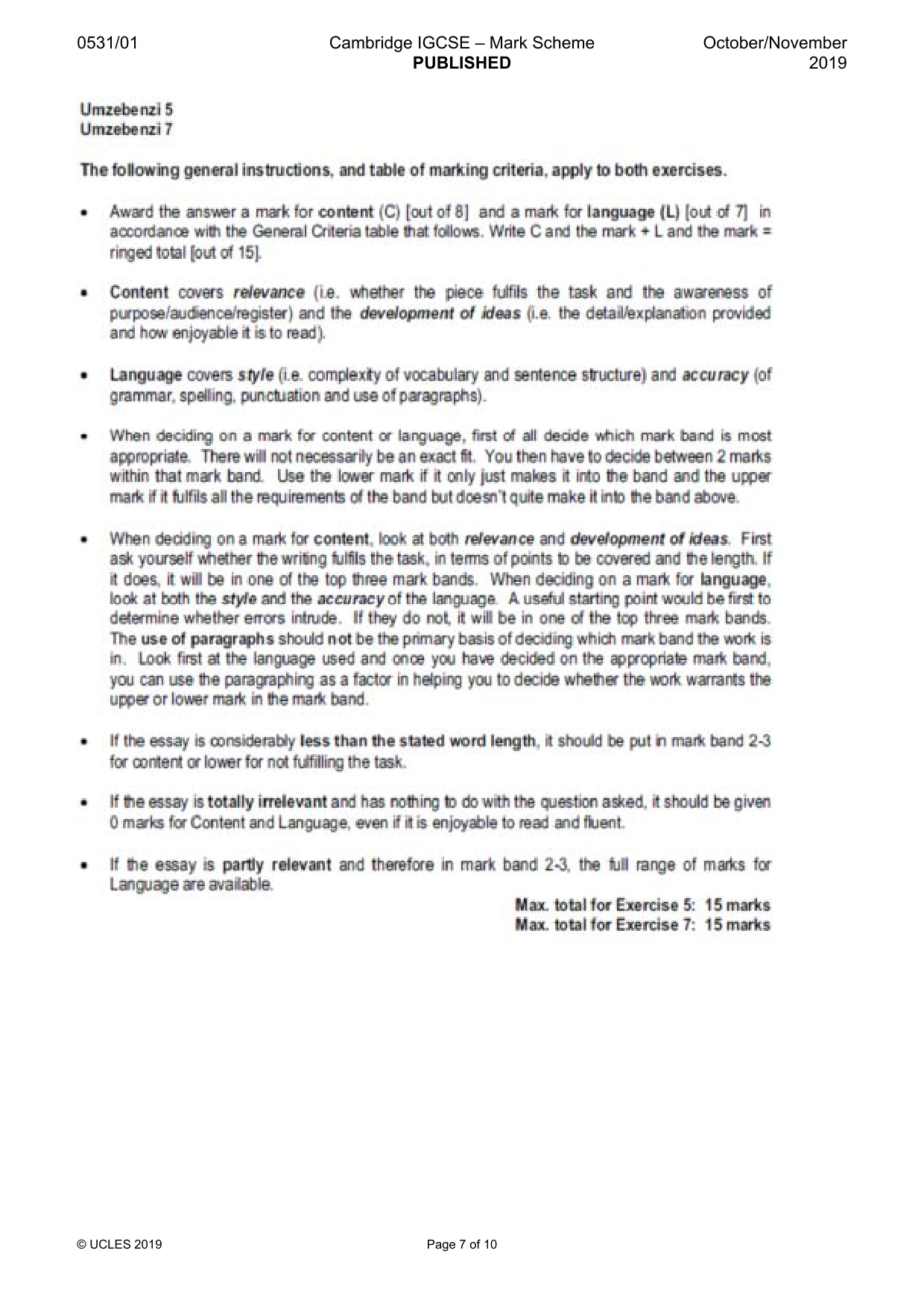 Mark scheme, page 7 of 10