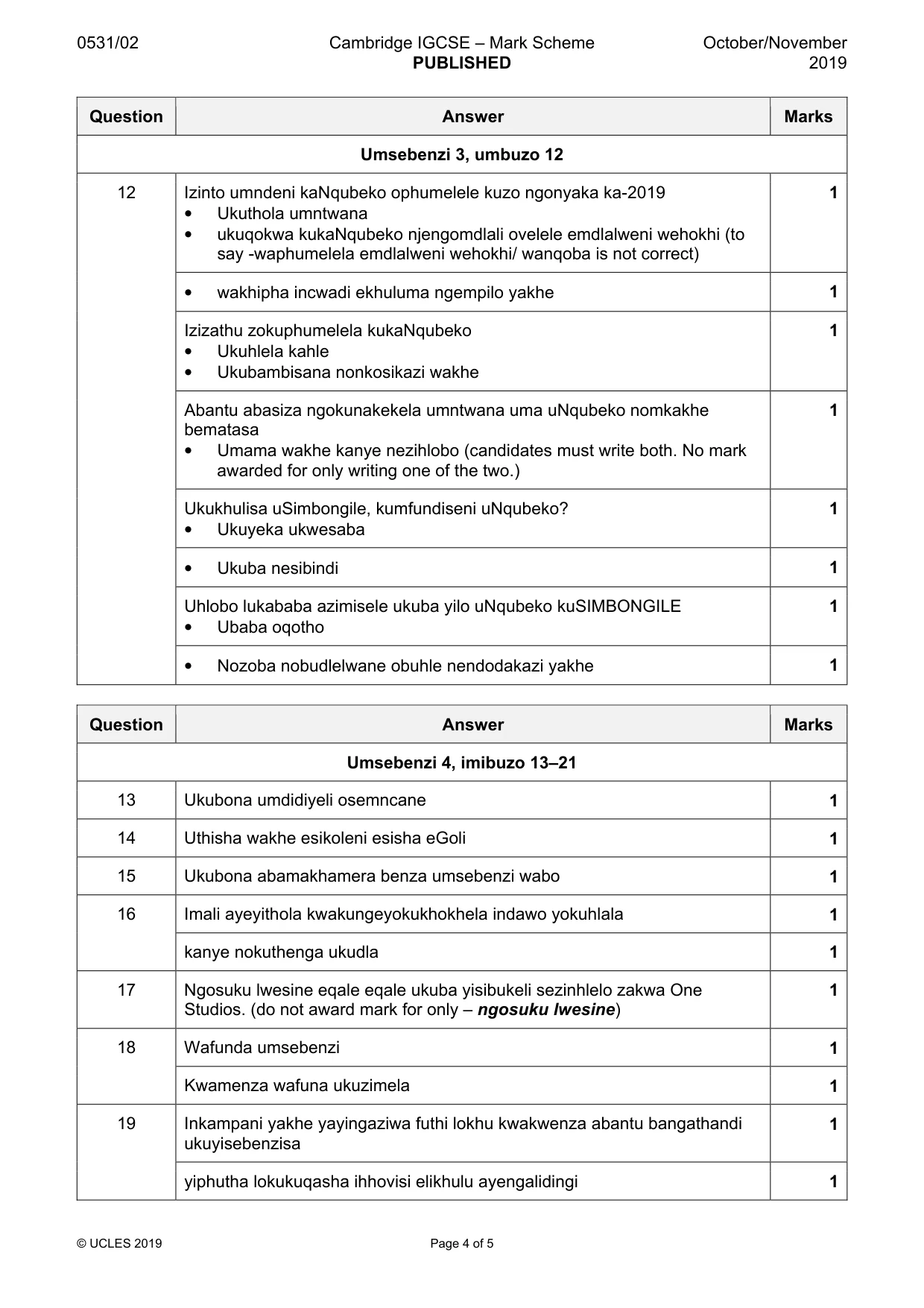 Mark scheme, page 4 of 5