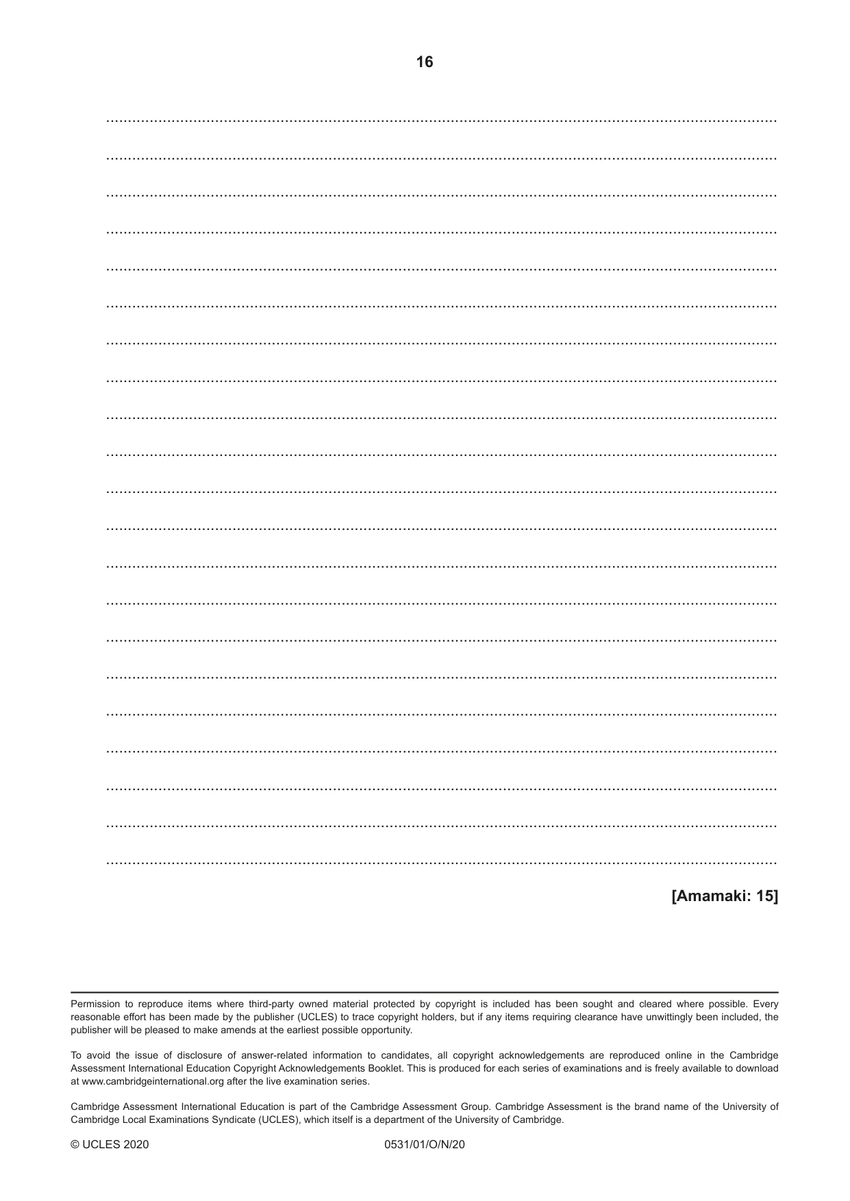 Cambridge IGCSE IsiZulu as a Second Language 0531 2020 Oct/Nov Paper 1 · Variant 0 question paper, page 16 of 16