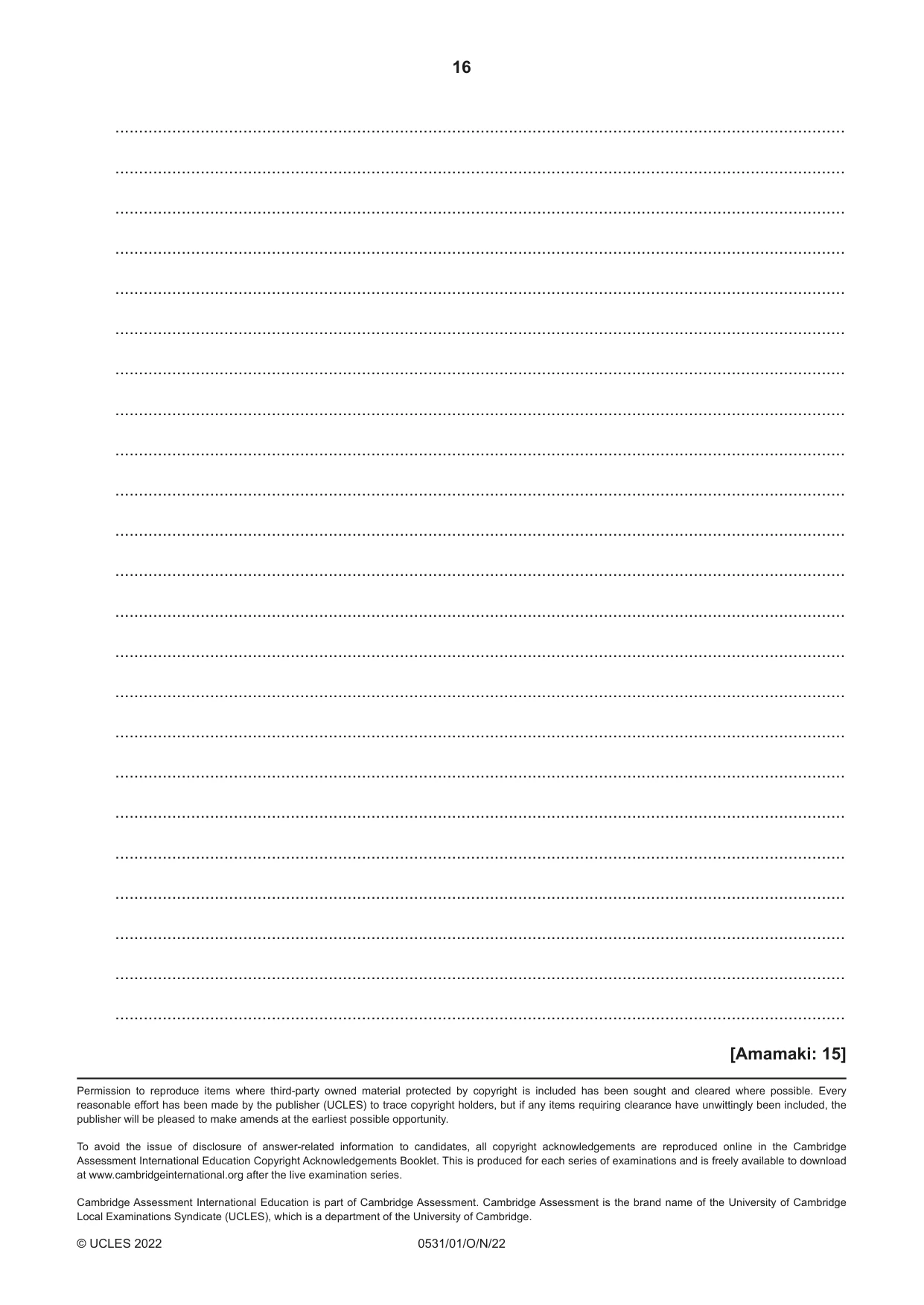 Cambridge IGCSE IsiZulu as a Second Language 0531 2022 Oct/Nov Paper 1 · Variant 0 question paper, page 16 of 16