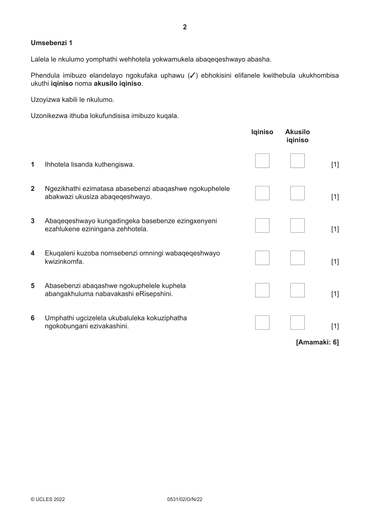 Cambridge IGCSE IsiZulu as a Second Language 0531 2022 Oct/Nov Paper 2 · Variant 0 question paper, page 2 of 8
