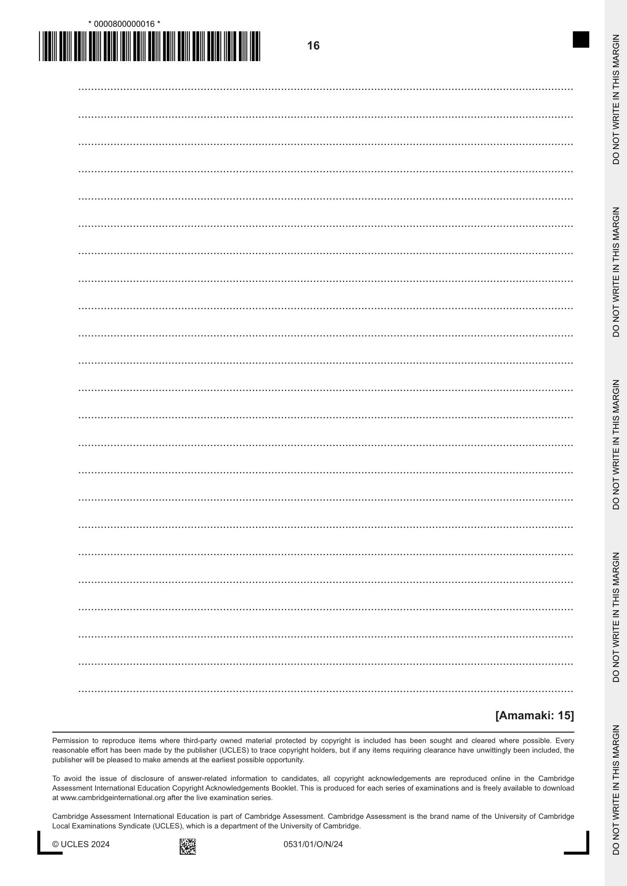 Cambridge IGCSE IsiZulu as a Second Language 0531 2024 Oct/Nov Paper 1 · Variant 0 question paper, page 16 of 16