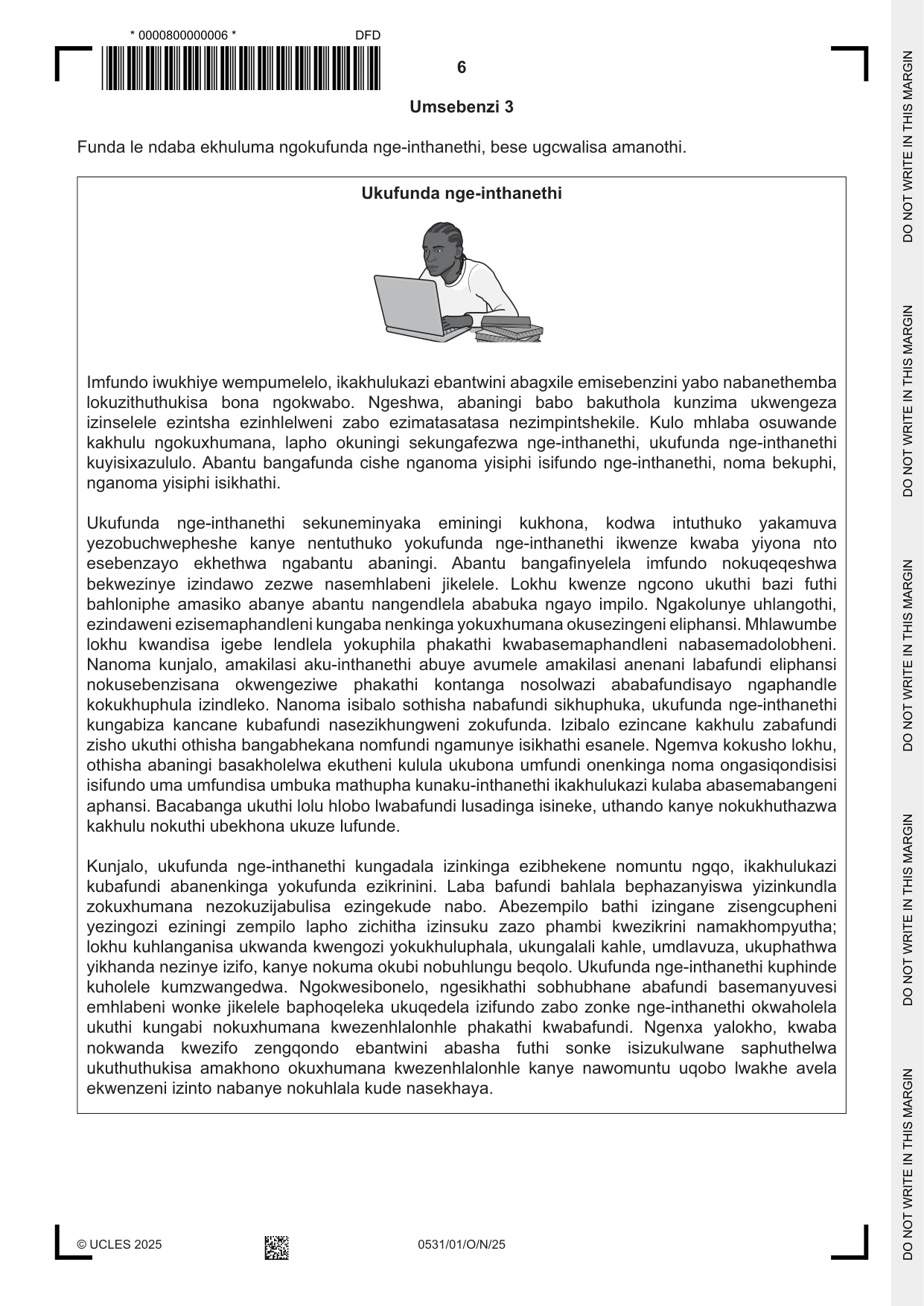 Cambridge IGCSE IsiZulu as a Second Language 0531 2025 Oct/Nov Paper 1 · Variant 0 question paper, page 6 of 20