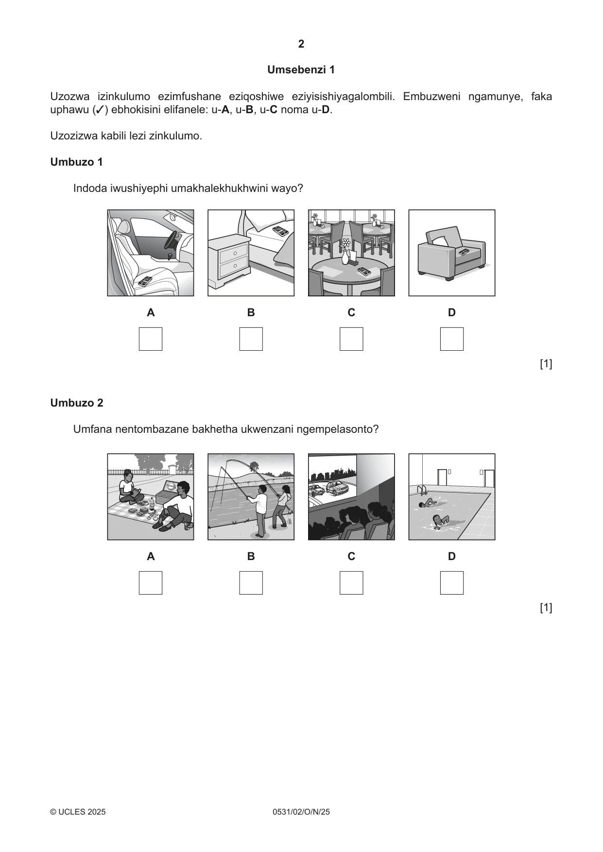 Cambridge IGCSE IsiZulu as a Second Language 0531 2025 Oct/Nov Paper 2 · Variant 0 question paper, page 2 of 16