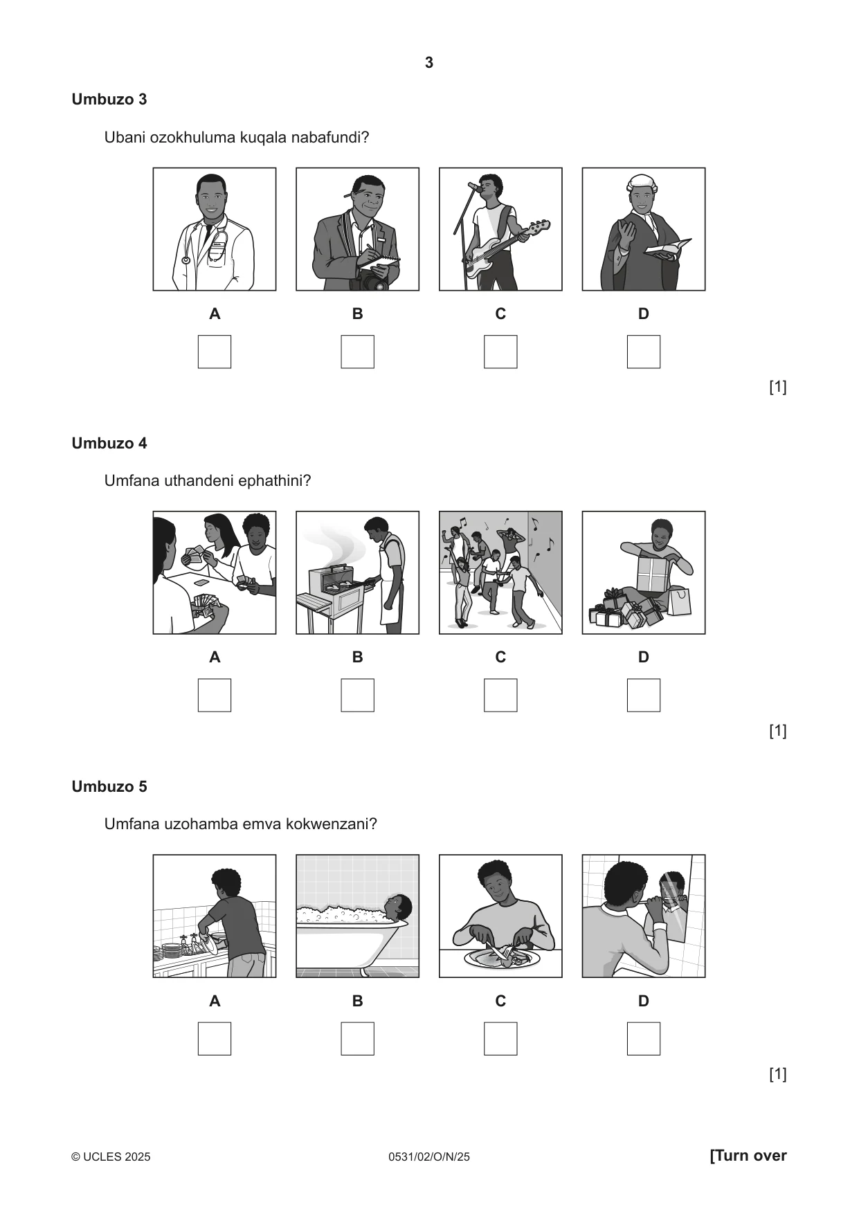 Cambridge IGCSE IsiZulu as a Second Language 0531 2025 Oct/Nov Paper 2 · Variant 0 question paper, page 3 of 16