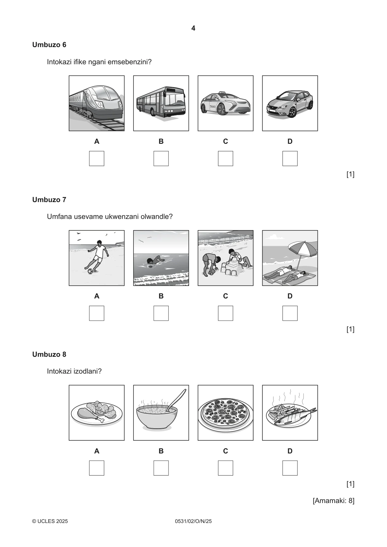 Cambridge IGCSE IsiZulu as a Second Language 0531 2025 Oct/Nov Paper 2 · Variant 0 question paper, page 4 of 16