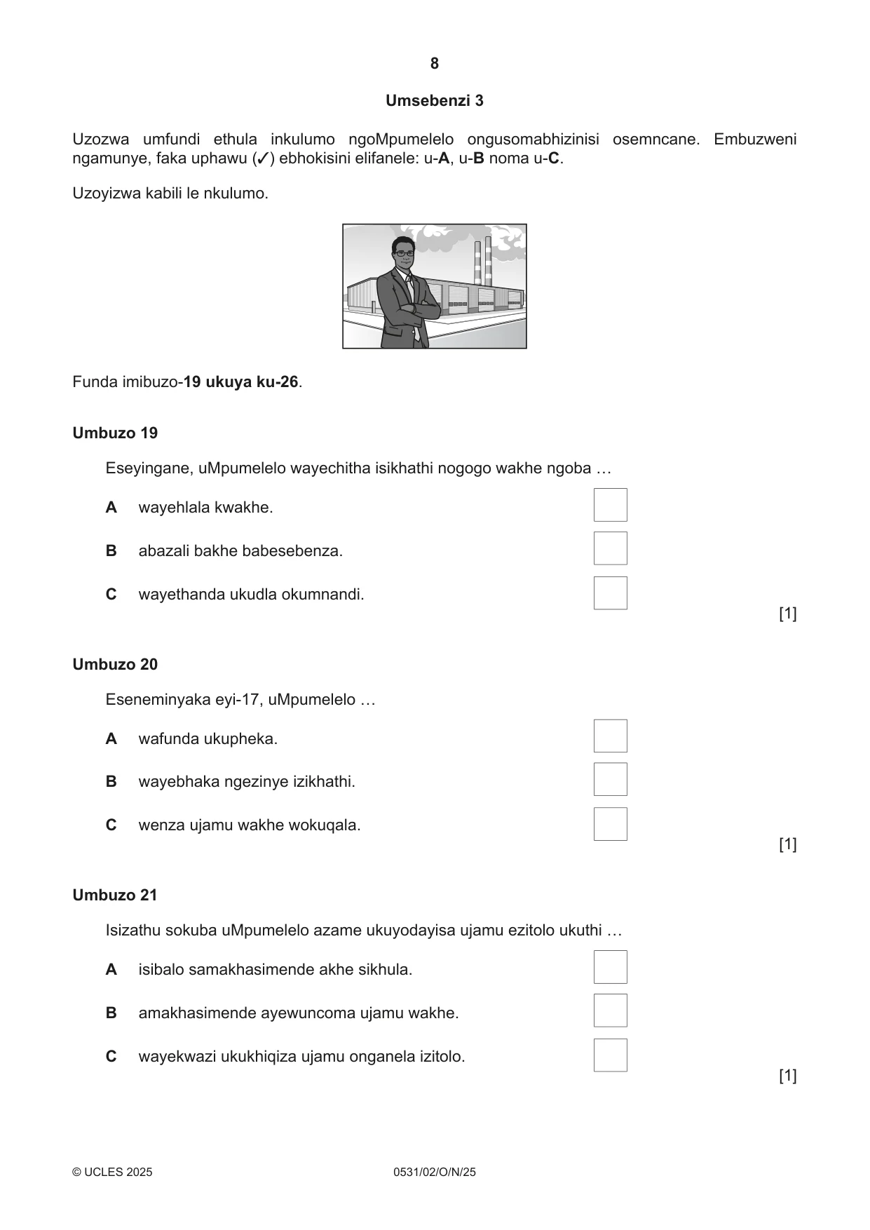 Cambridge IGCSE IsiZulu as a Second Language 0531 2025 Oct/Nov Paper 2 · Variant 0 question paper, page 8 of 16