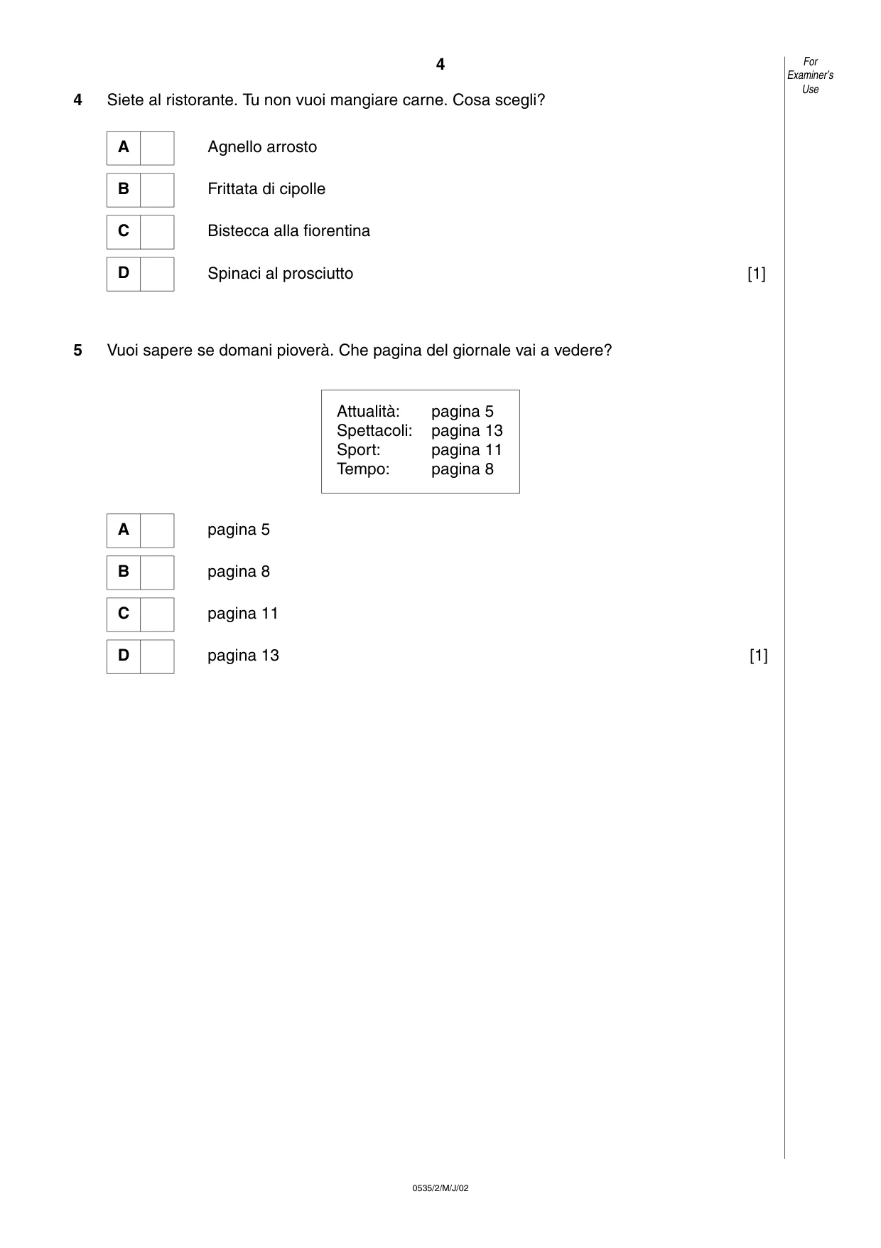 Cambridge IGCSE Italian - Foreign Language 0535 2002 May/June Paper 2 · Variant 1 question paper, page 4 of 20