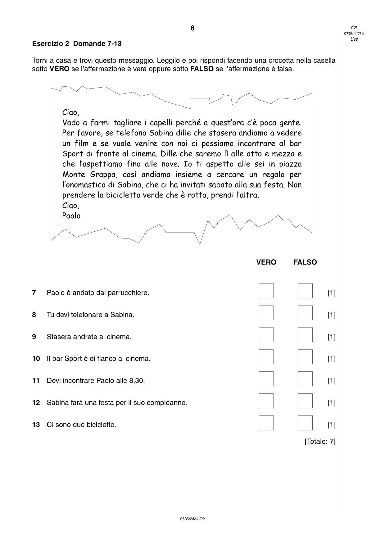 Cambridge IGCSE Italian - Foreign Language 0535 2002 May/June Paper 2 · Variant 1 question paper, page 6 of 20