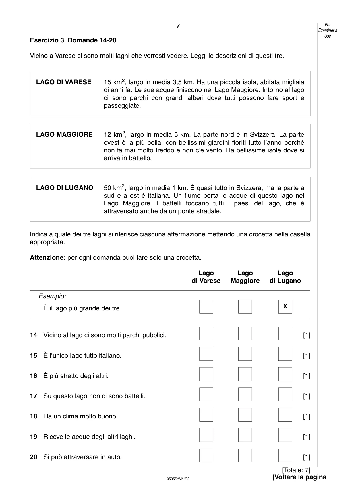 Cambridge IGCSE Italian - Foreign Language 0535 2002 May/June Paper 2 · Variant 1 question paper, page 7 of 20