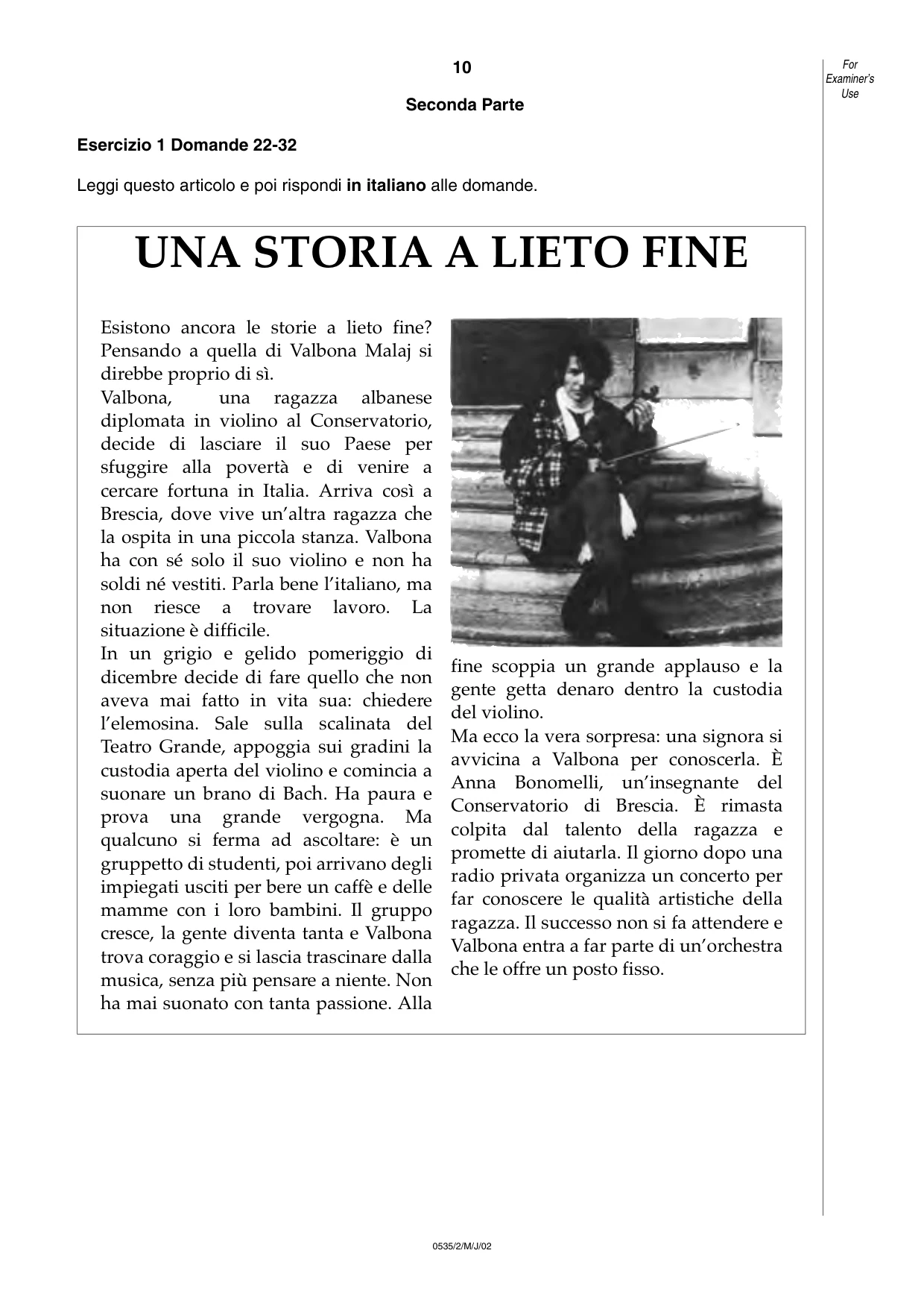 Cambridge IGCSE Italian - Foreign Language 0535 2002 May/June Paper 2 · Variant 1 question paper, page 10 of 20