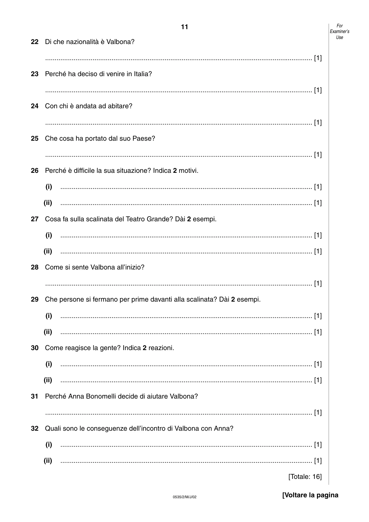 Cambridge IGCSE Italian - Foreign Language 0535 2002 May/June Paper 2 · Variant 1 question paper, page 11 of 20