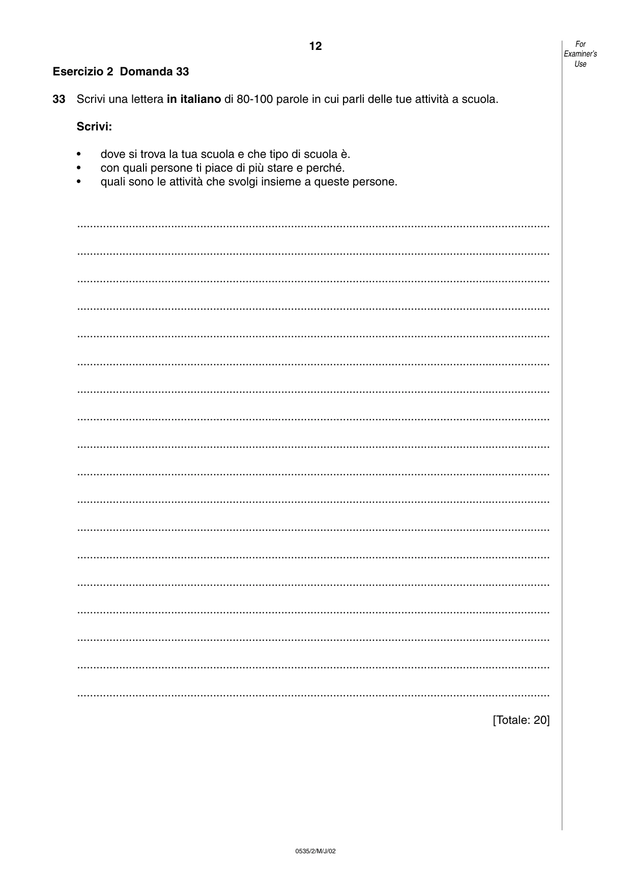Cambridge IGCSE Italian - Foreign Language 0535 2002 May/June Paper 2 · Variant 1 question paper, page 12 of 20