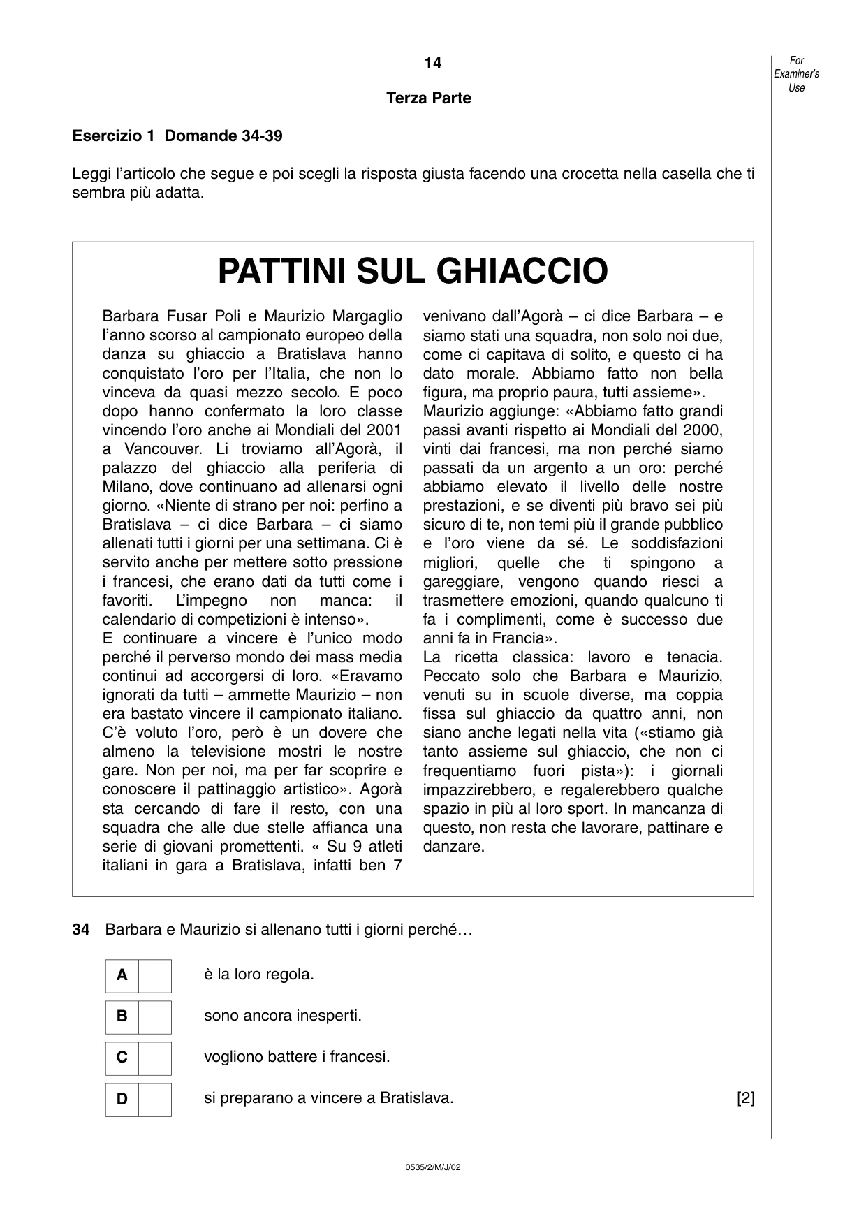 Cambridge IGCSE Italian - Foreign Language 0535 2002 May/June Paper 2 · Variant 1 question paper, page 14 of 20