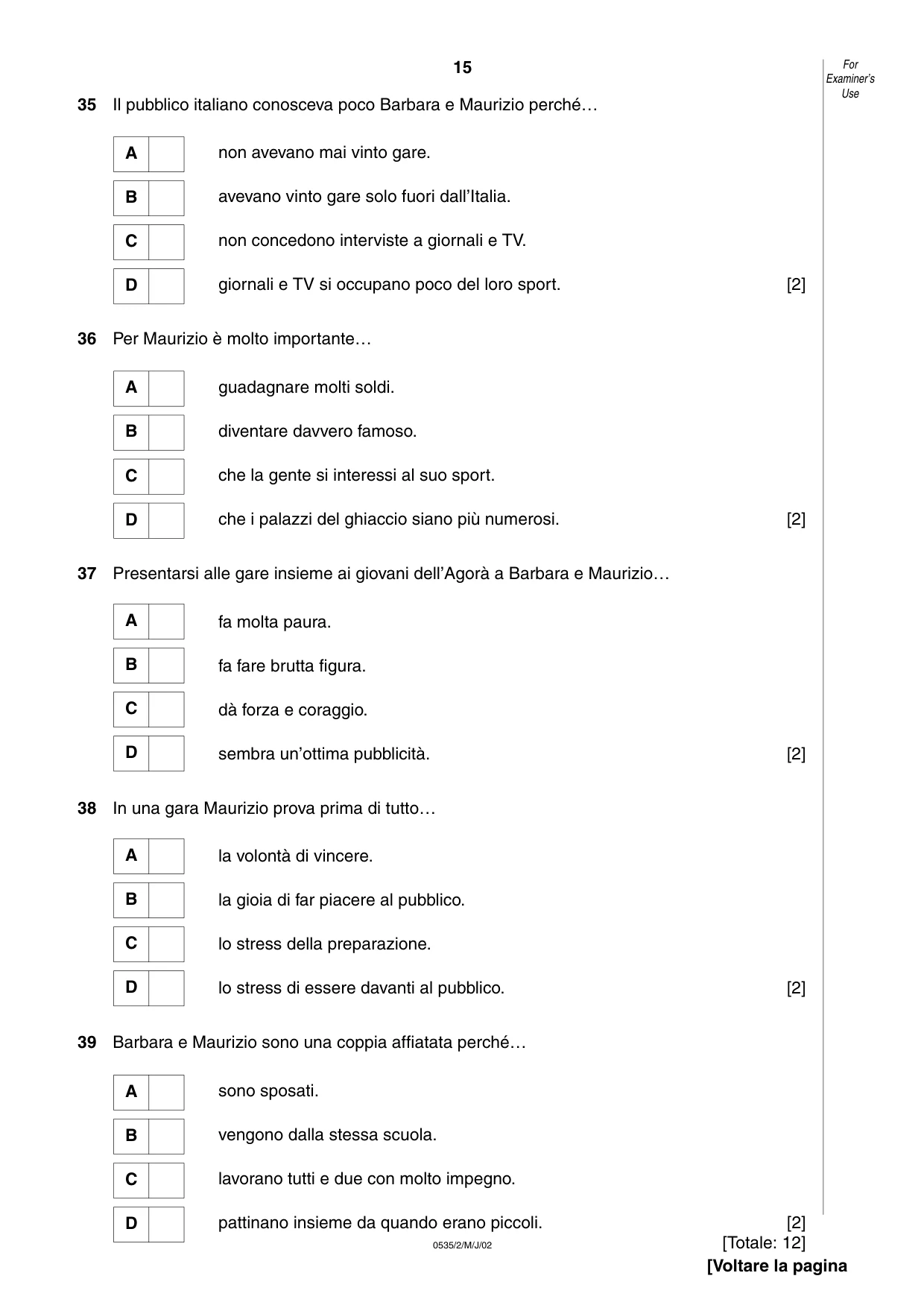 Cambridge IGCSE Italian - Foreign Language 0535 2002 May/June Paper 2 · Variant 1 question paper, page 15 of 20