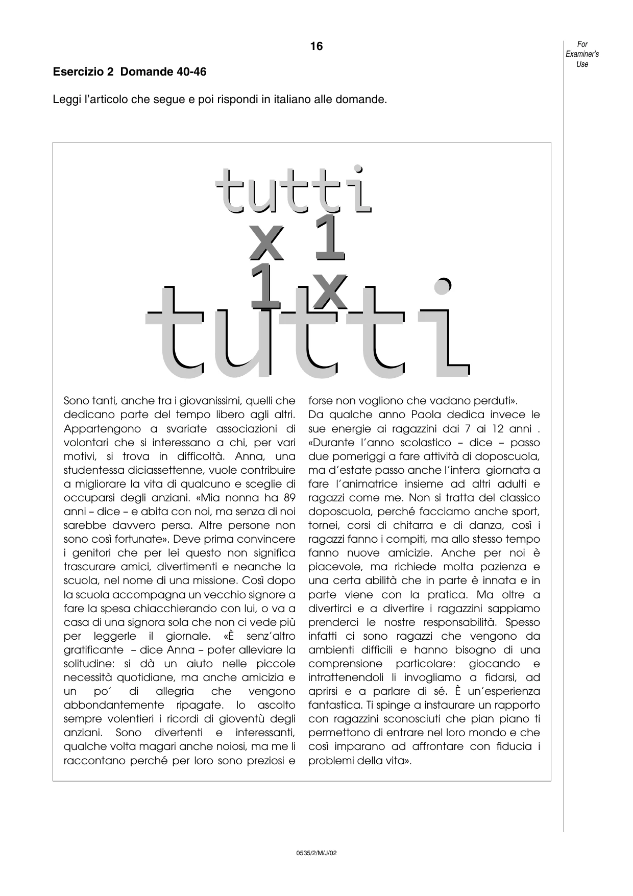 Cambridge IGCSE Italian - Foreign Language 0535 2002 May/June Paper 2 · Variant 1 question paper, page 16 of 20