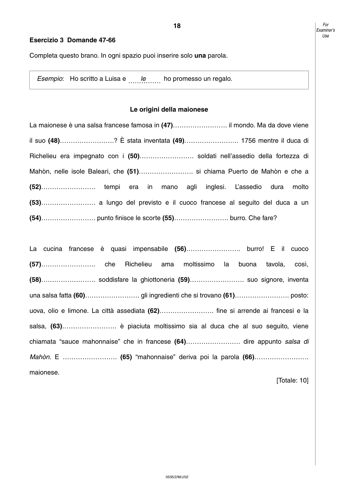 Cambridge IGCSE Italian - Foreign Language 0535 2002 May/June Paper 2 · Variant 1 question paper, page 18 of 20