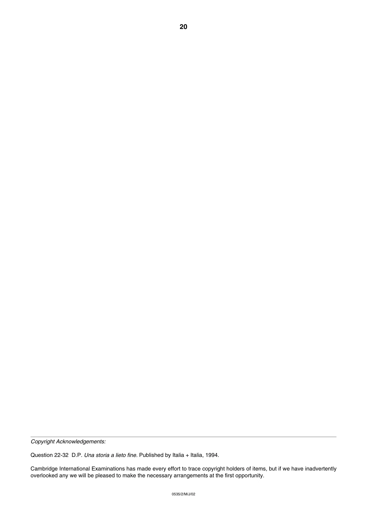 Cambridge IGCSE Italian - Foreign Language 0535 2002 May/June Paper 2 · Variant 1 question paper, page 20 of 20