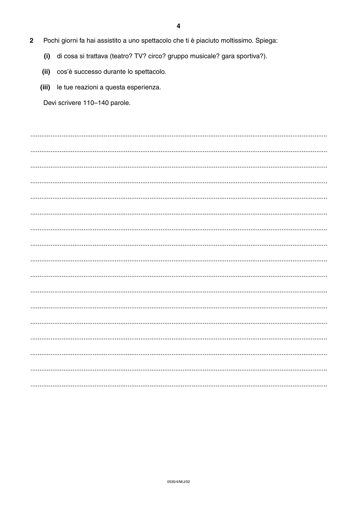 Cambridge IGCSE Italian - Foreign Language 0535 2002 May/June Paper 4 · Variant 1 question paper, page 4 of 4