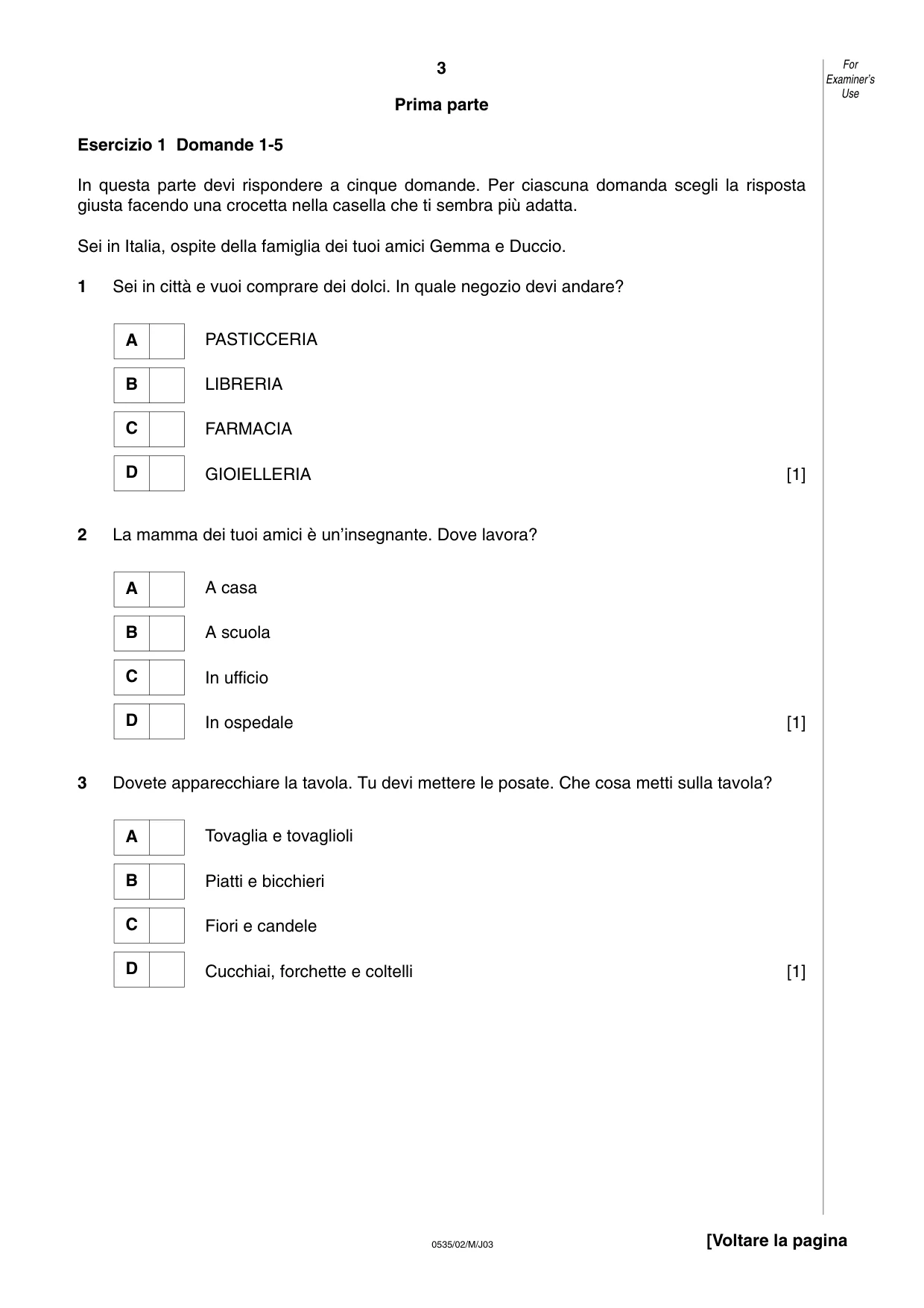 Cambridge IGCSE Italian - Foreign Language 0535 2003 May/June Paper 2 · Variant 1 question paper, page 3 of 16