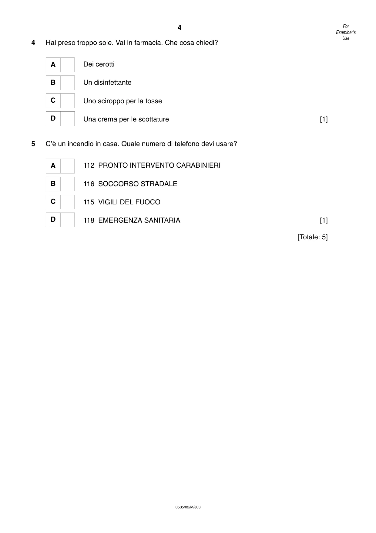 Cambridge IGCSE Italian - Foreign Language 0535 2003 May/June Paper 2 · Variant 1 question paper, page 4 of 16